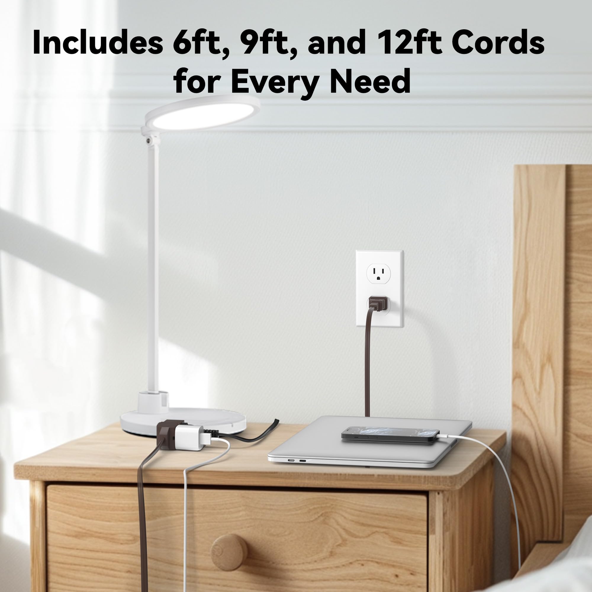 Bn Link 6+9+12 Ft Indoor Extension Cord, Brown, 3 Outlet Polarized Flat Cable, Perfect For Homes, Offices, And Kitchens, 3 Varie