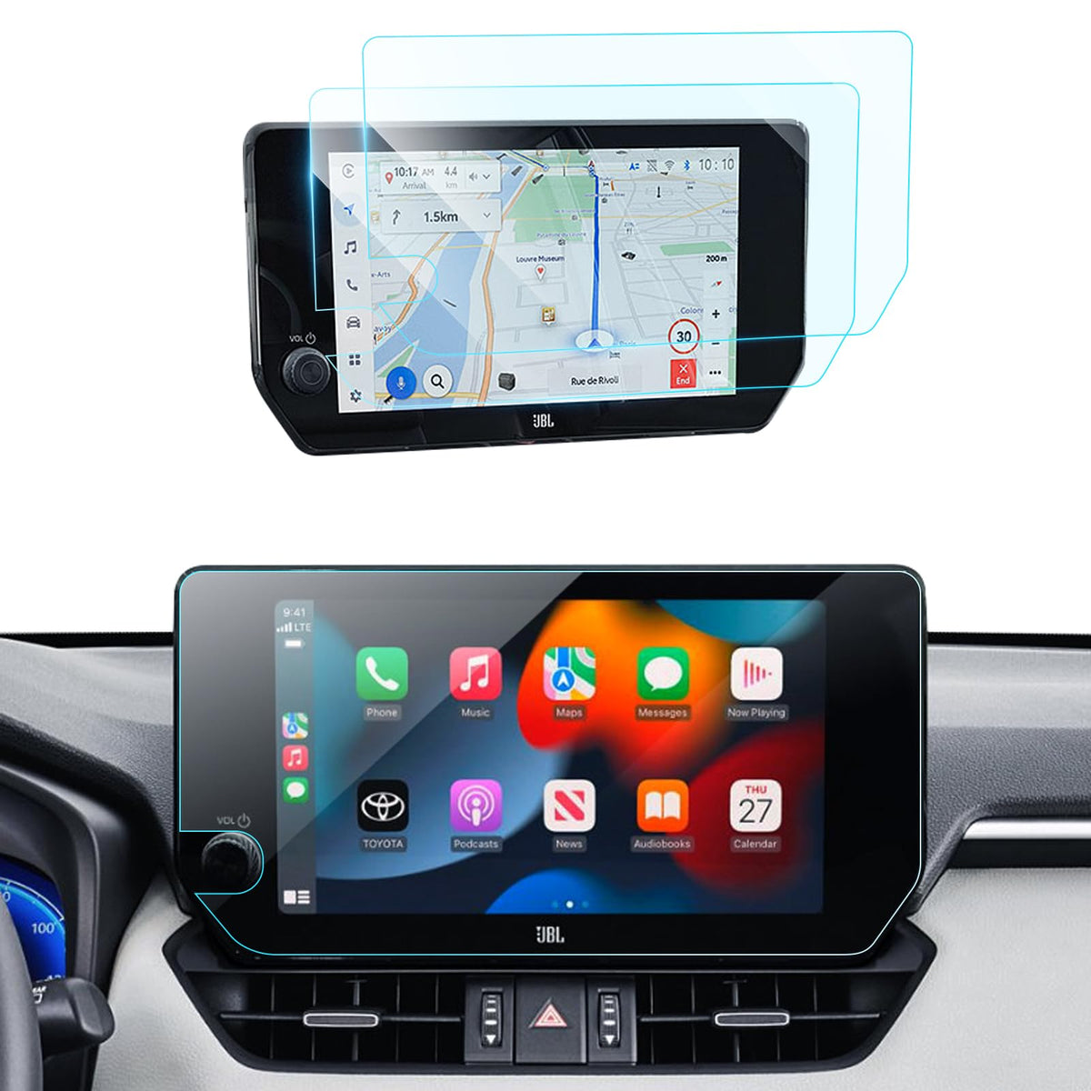 Lantu 2Pcs Car Ar Screen Protector For 10.5 Inch 2024 2023 Toyota Rav4 Accessories Gps Navigation Touchscreen Protector Films Fo