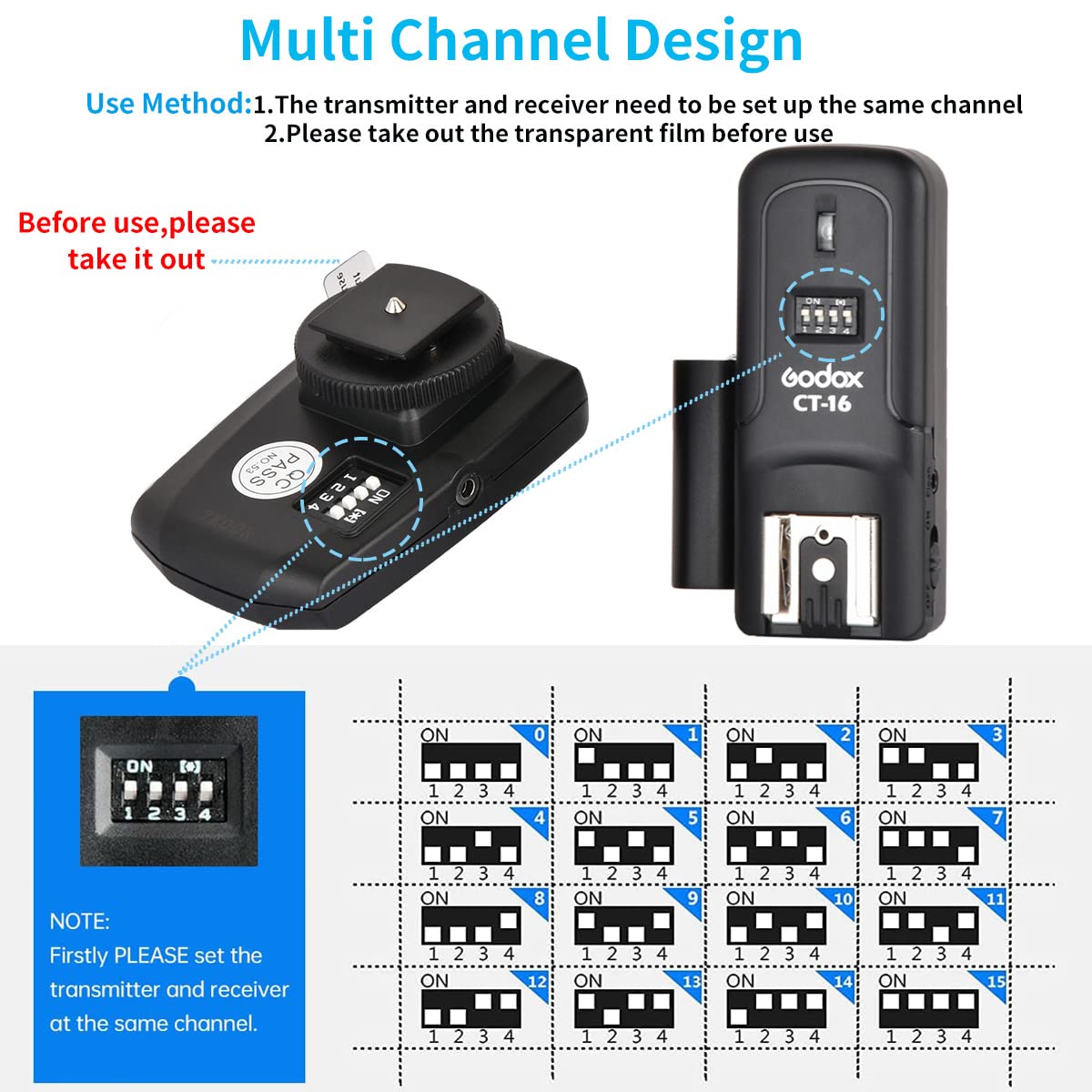 Godox Ct 16 Wireless Radio Flash Trigger Receiver Kit,Fit Compatible For Canon Nikon Pentax Dslr Camera Studio 3 In 1 Flash Tran