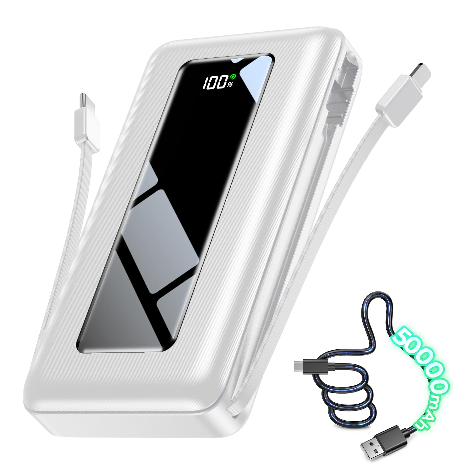 JKELAR Portable Charger Power Bank 50000mAh with Builtin Cables