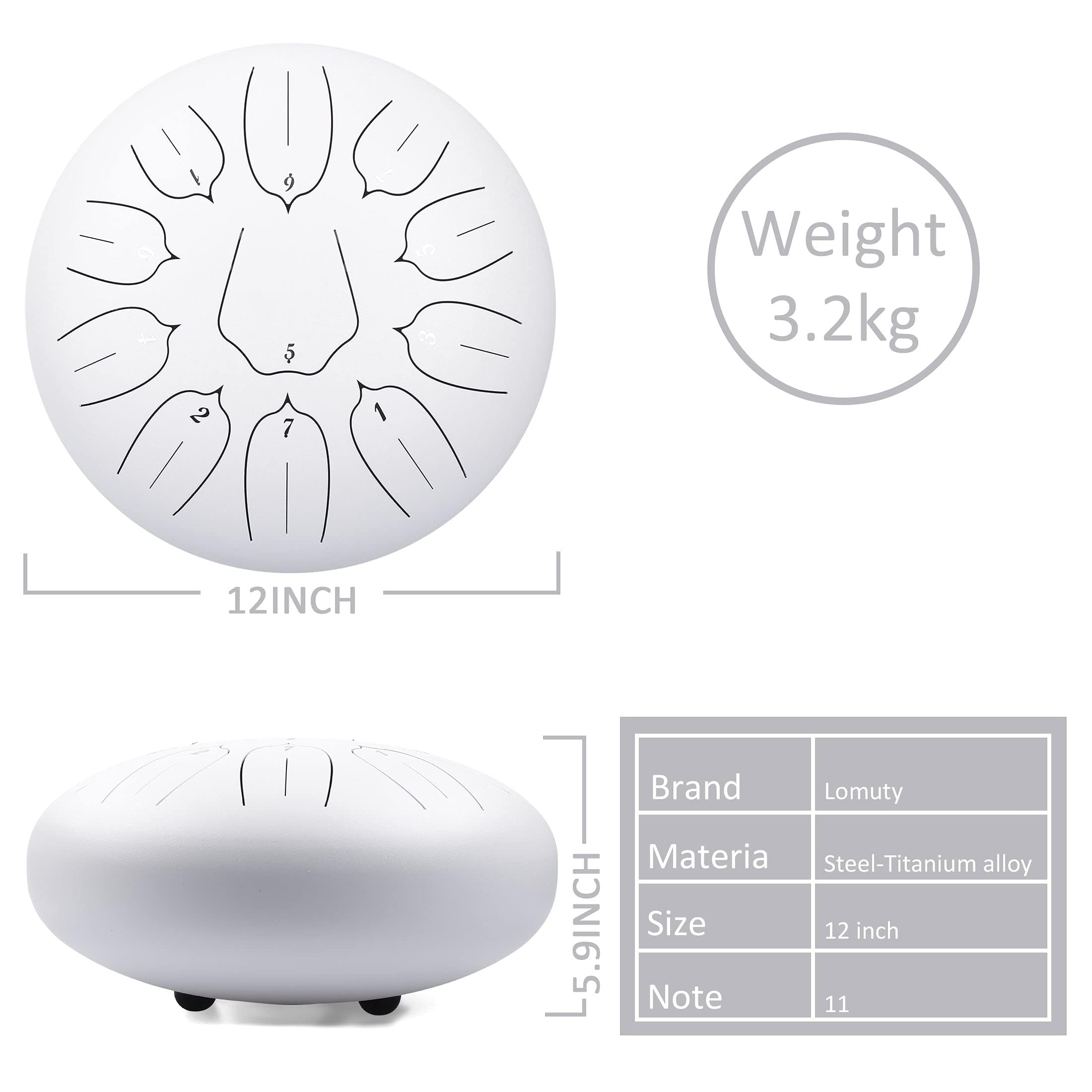 Lomuty Steel Tongue Drum 12 Inch 11 Notes Tongue Drums For Adults, Steel Drum With Bag, Music Book, Mallets, Finger Picks, Handp