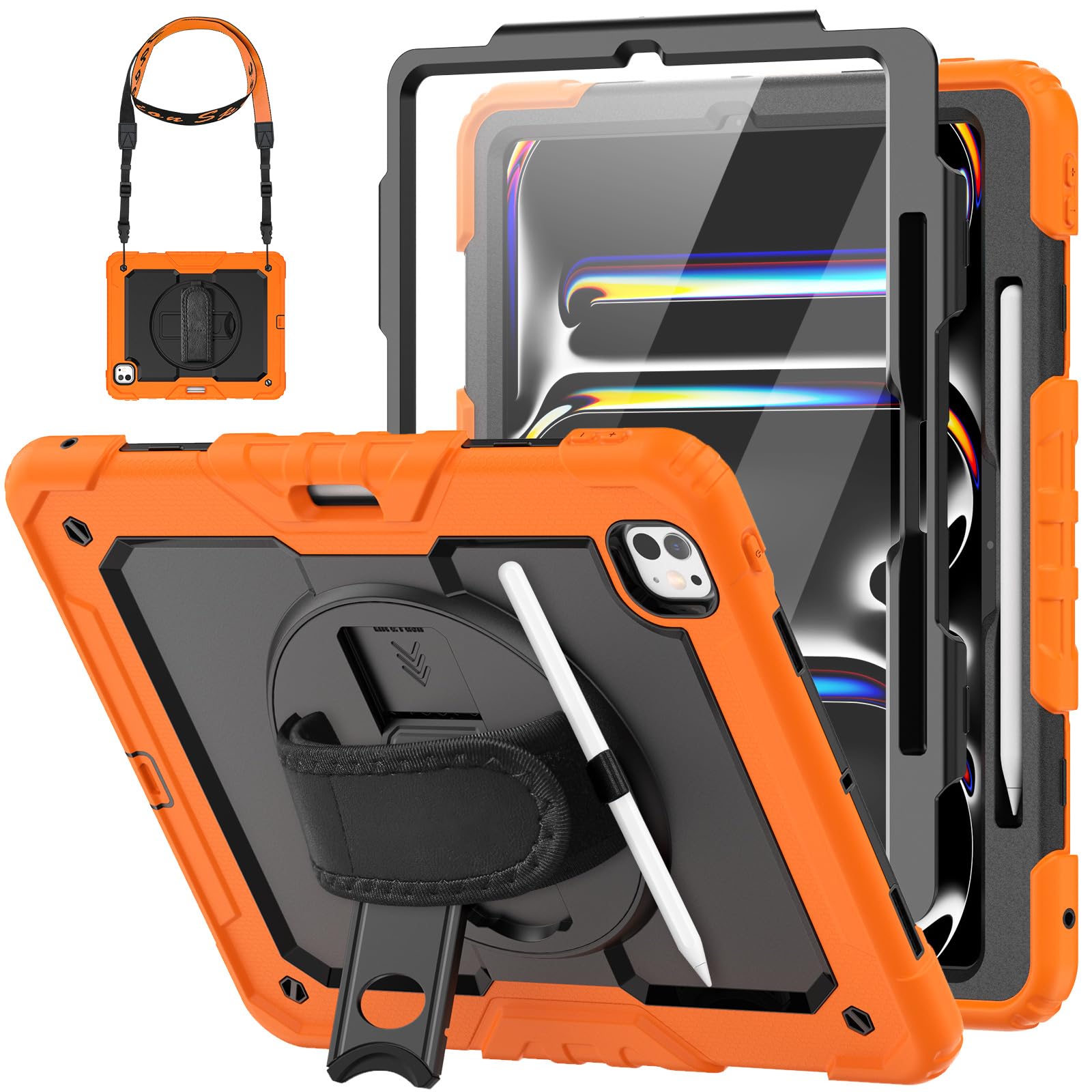 HXCASEAC for iPad Pro 13 Inch Case (M5/M4) 2025/2024, Shockproof Design with Pencil Holder, Protector, Rotating Stand, Hand Stra