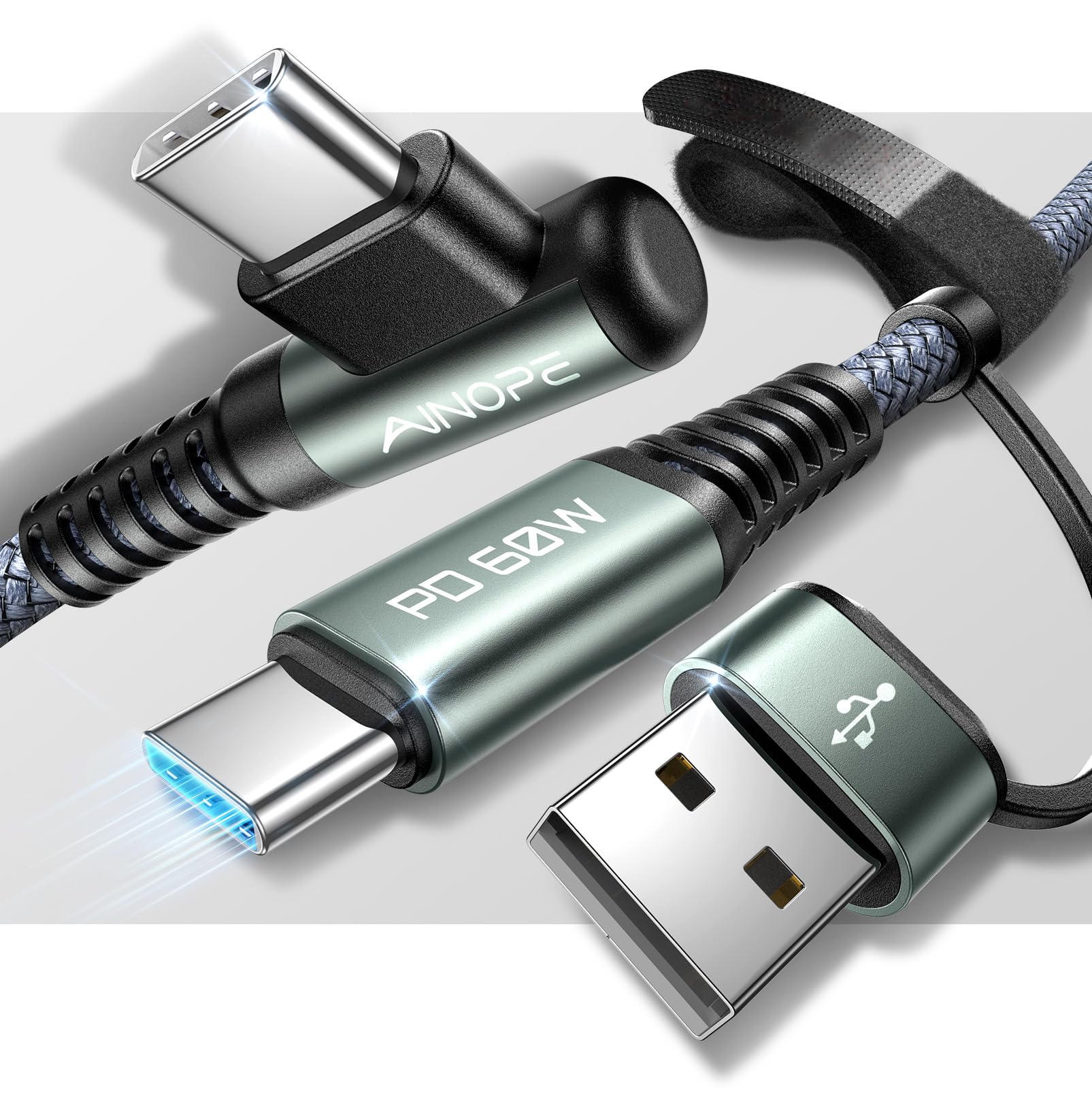 Ainope 60W Type C Cable [1Pack] 3.3 Ft Usb C To Usb C For Ipad Charger Fast Charging Cord 3.1A Right Angle Fits All Usb C Port D