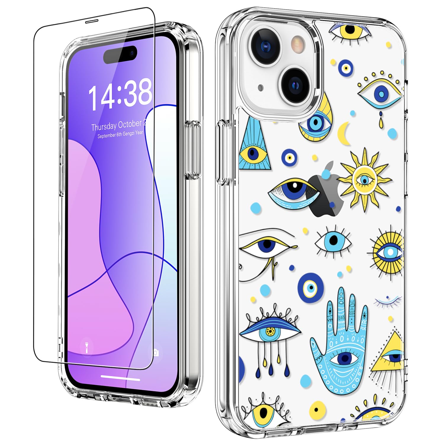 Luhouri For Iphone 15 Plus Case With Screen Protector   Crystal Clear Cover   Fashionable Pattern Design   Wireless Charging   S