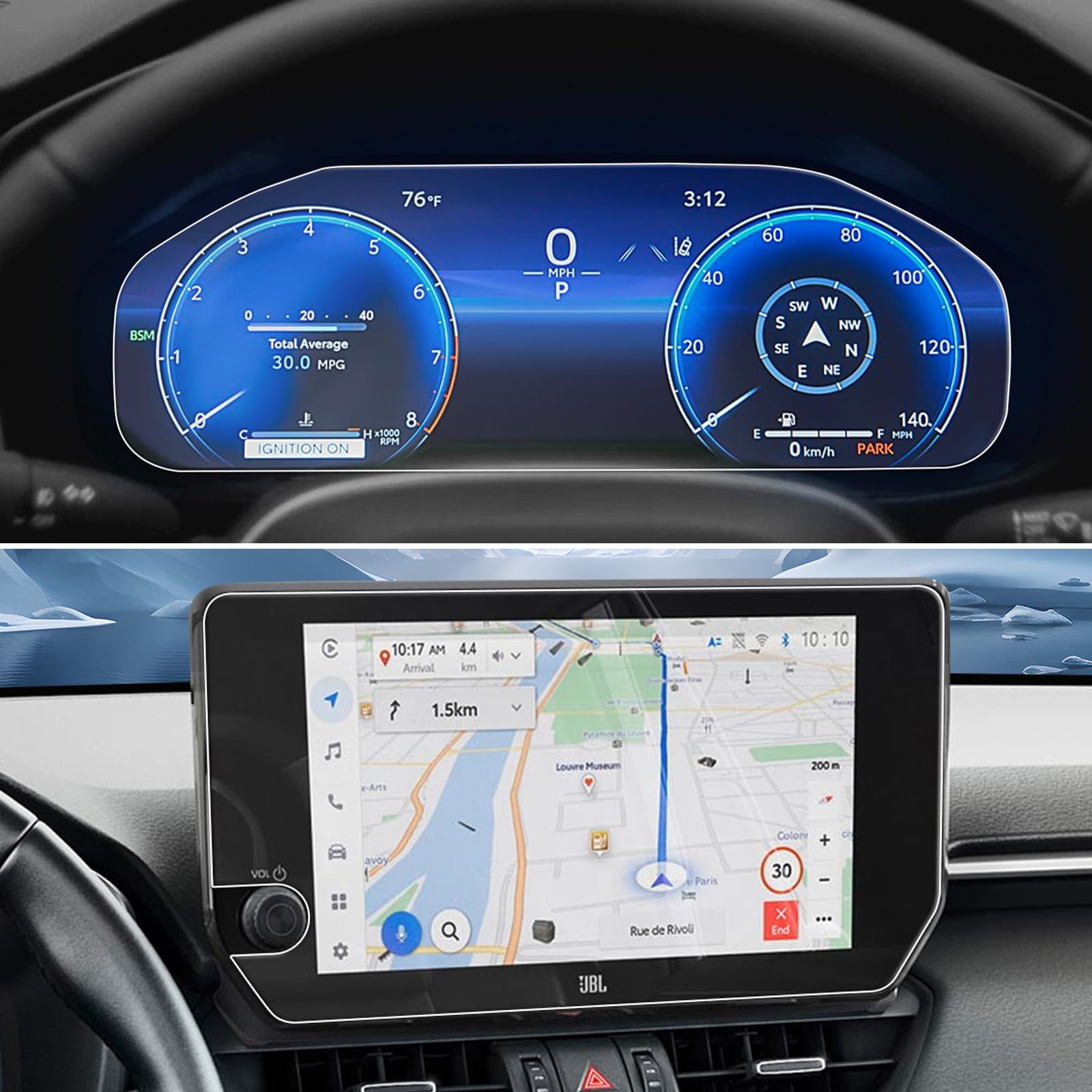 Yee Pin Screen Protector For 2023 2024 Toyota Rav4 Hybrid Xle Premium/Adventure/Trd Off Road/Limited/Xse 10.5In Nav Screen Cover & 12.3 In Lcd Gauge Cluster Screen Saver Sensitive Ultra Hd Clear 4Pack