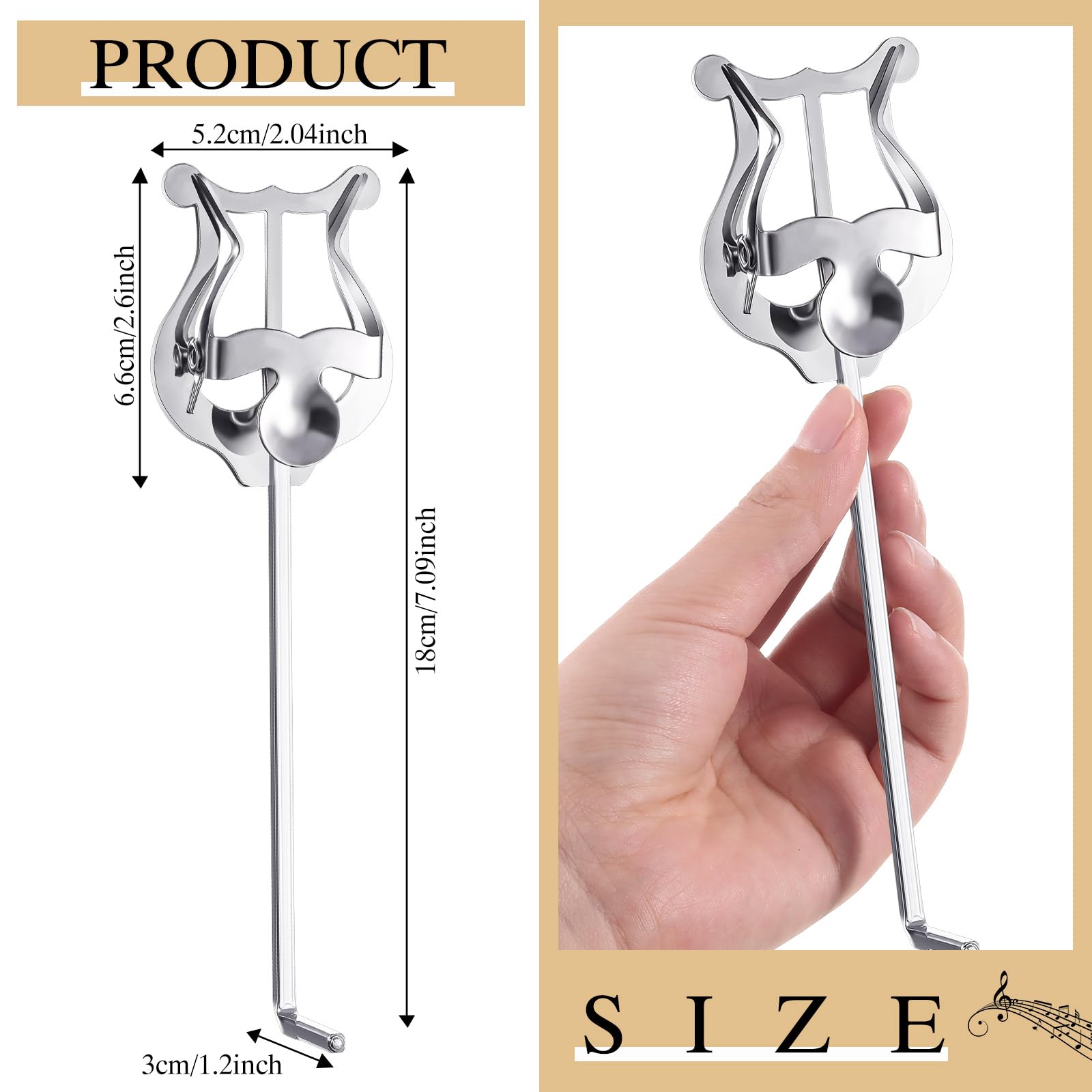 Boao 3 Pcs Trumpet Accessories - Music Sheet Clip, Marching Clamp On Lyre For Marching Band Instruments, Silver