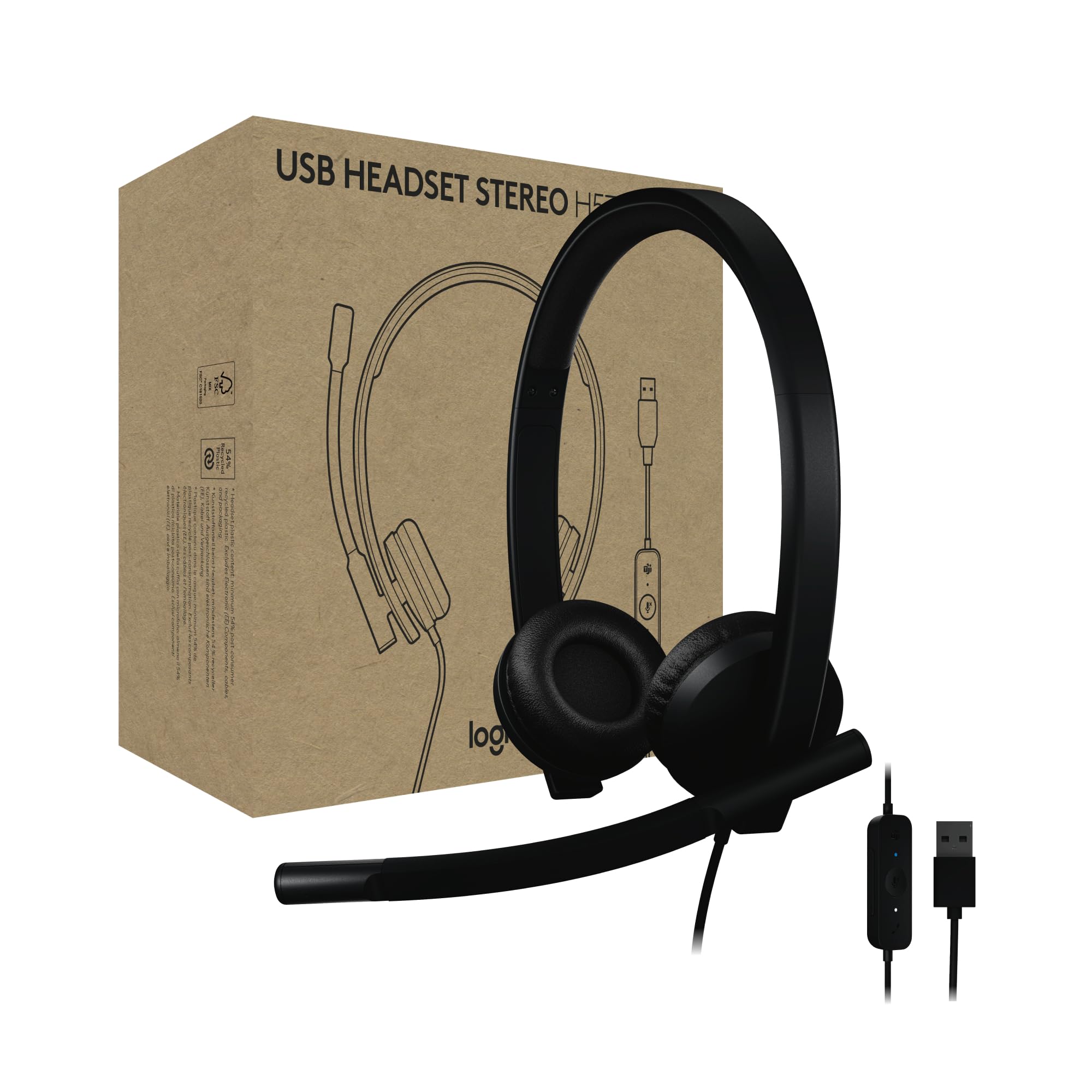 Logitech H570E Usb Headset With Microphone For Pc And Mac, Usb-A Wired Headset With Stereo Sound, Noise-Canceling Mics And Inlin