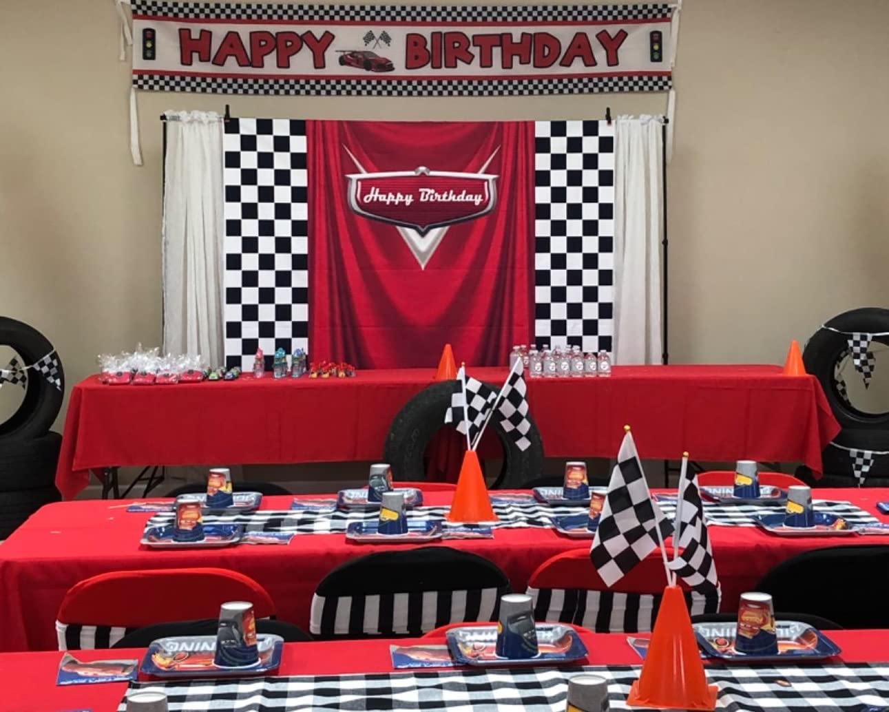Red Car Racing Competition Backdrop Competition Car Racing Check Flag Background Kids Boy Birthday Party Photography Banner Supe