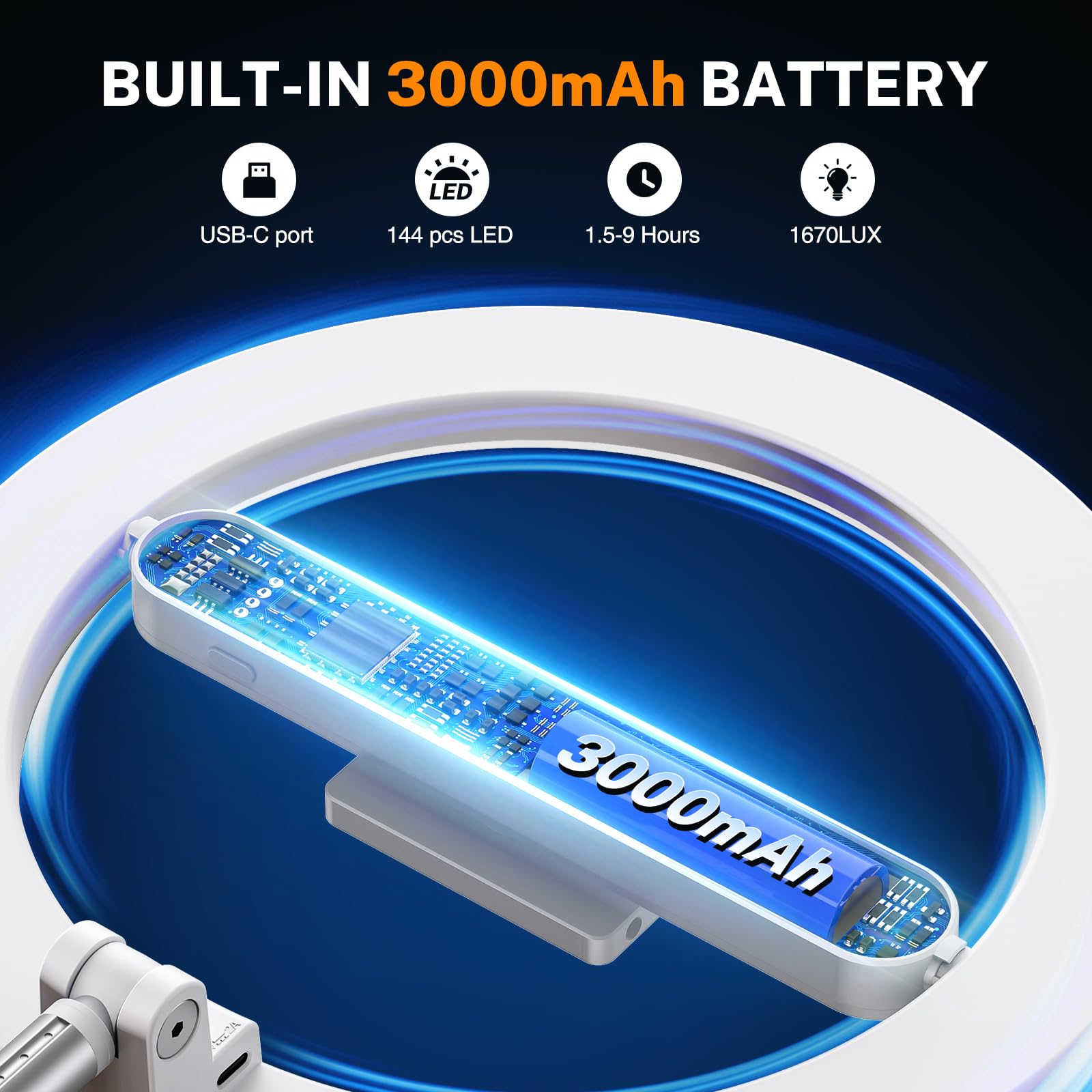 10'' Magic Arm Ring Light With Desk Clamp & Built-In Battery, Overhead Phone Mount Fill Light And Phone Holder Circle Desktop Ar