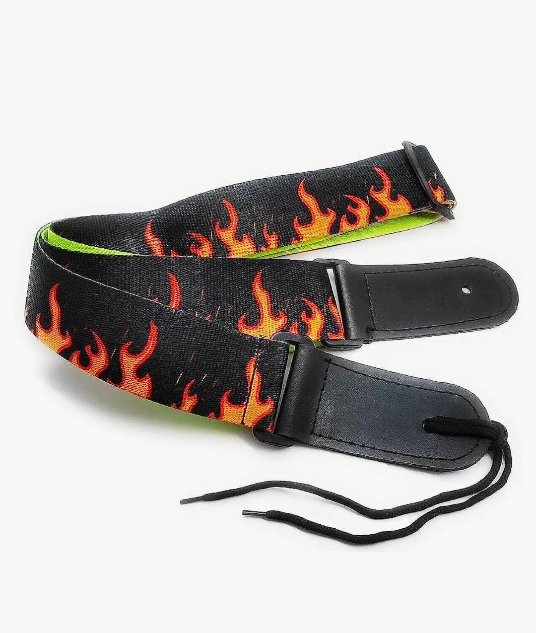 Guitar Strap with Flame Design Pattern, Adjustable Length, Black with Red and Orange Flames
