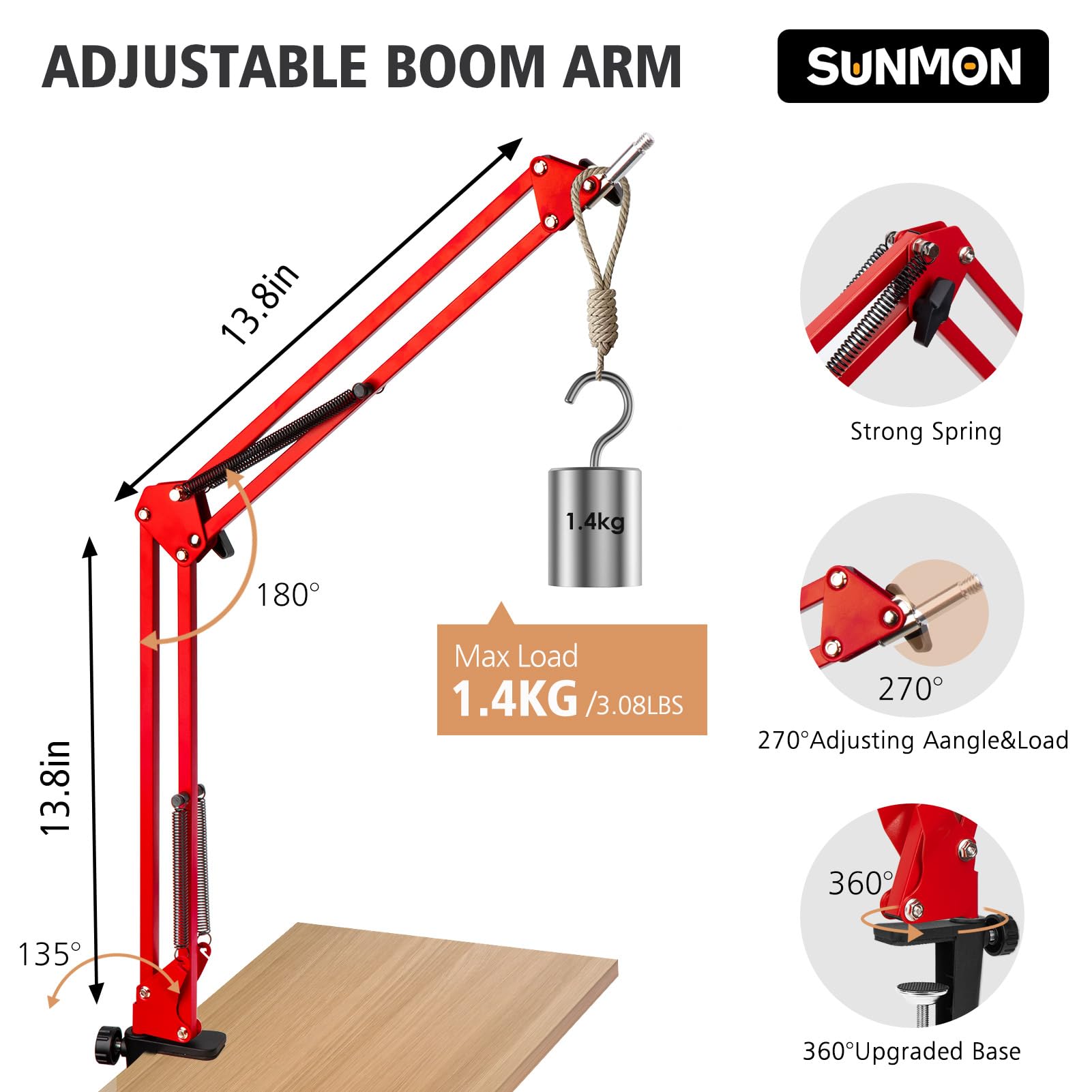 Sunmon Hyper X Quadcast Boom Arm   Upgraded Red Boom Arm For Hyperx Quadcast With Quadcast Windscreen, Sound Insulation And Nois