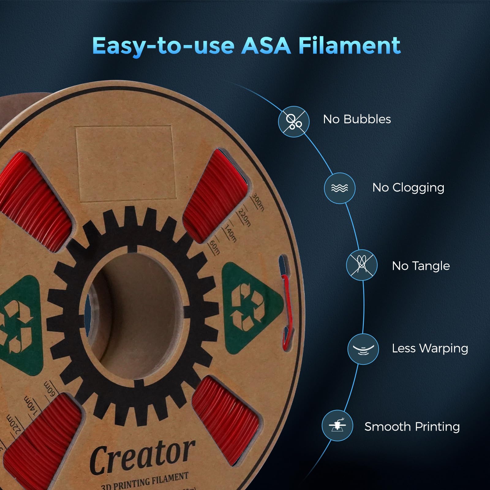 Creator Asa Filament 1.75Mm 3D Printer Filament 1Kg, Uv & Heat & Weather Resistant Asa 3D Printing Filament, Perfect For Printin
