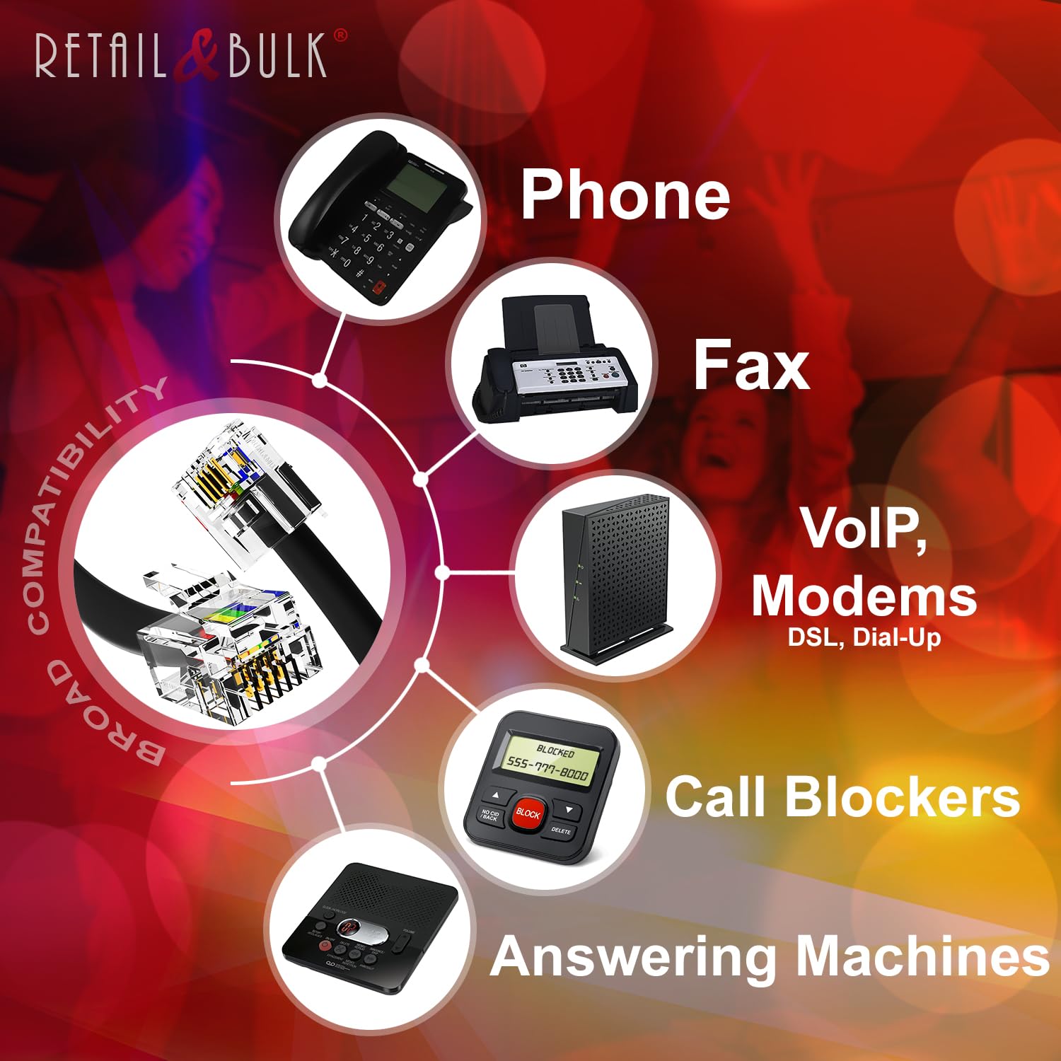 Custom Size Premium Quality Telephone Cable, Rj11 Male To Male 6P4C Phone Line Cord. Made In Usa By Retail&Bulk (Custom Size, Cu
