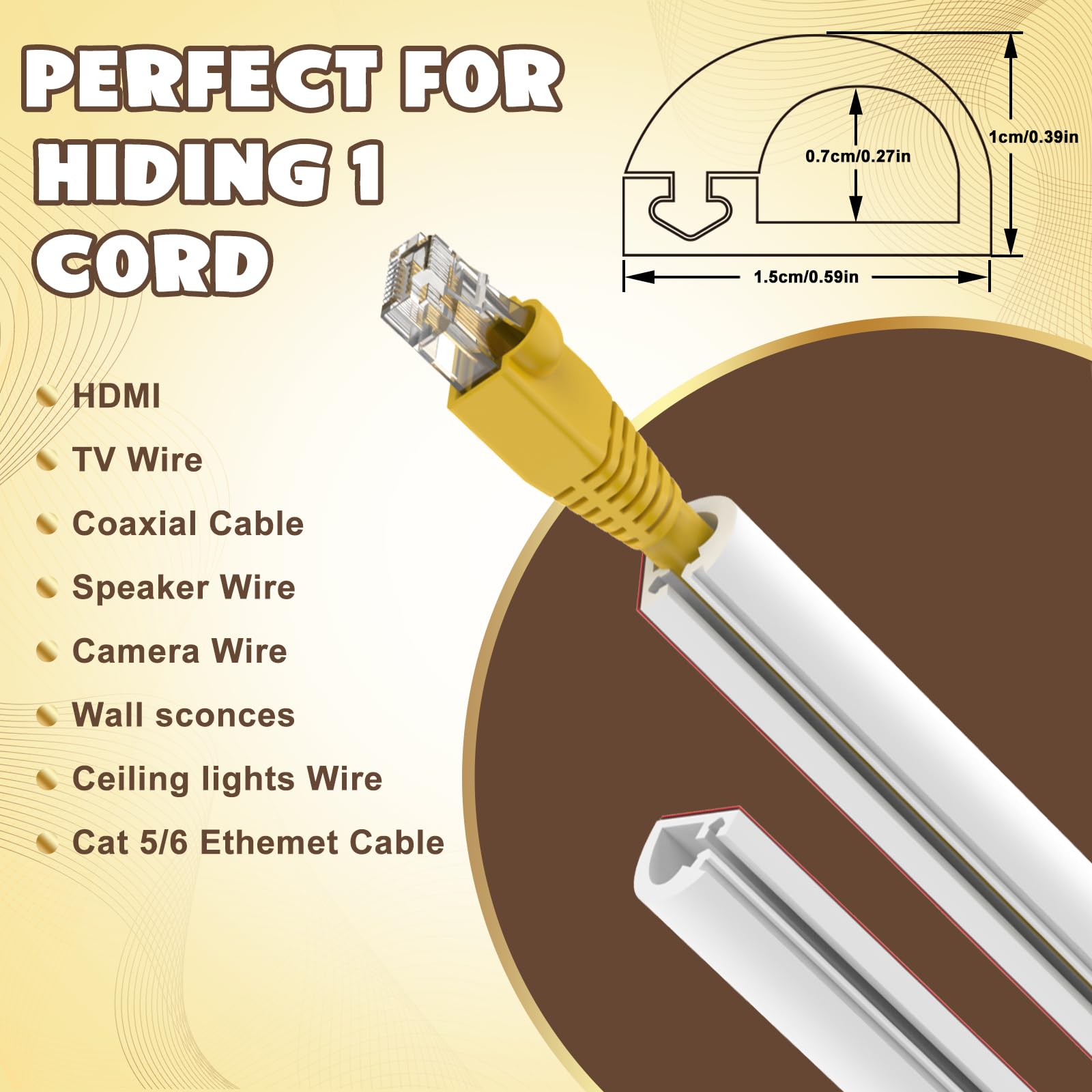 Uomtfai Wall Cord Hider 39 Inch, Self Adhesive Cable Hider Cord Cover For Wires, Flexible Wire Cover Cable Raceway For Cord Mana