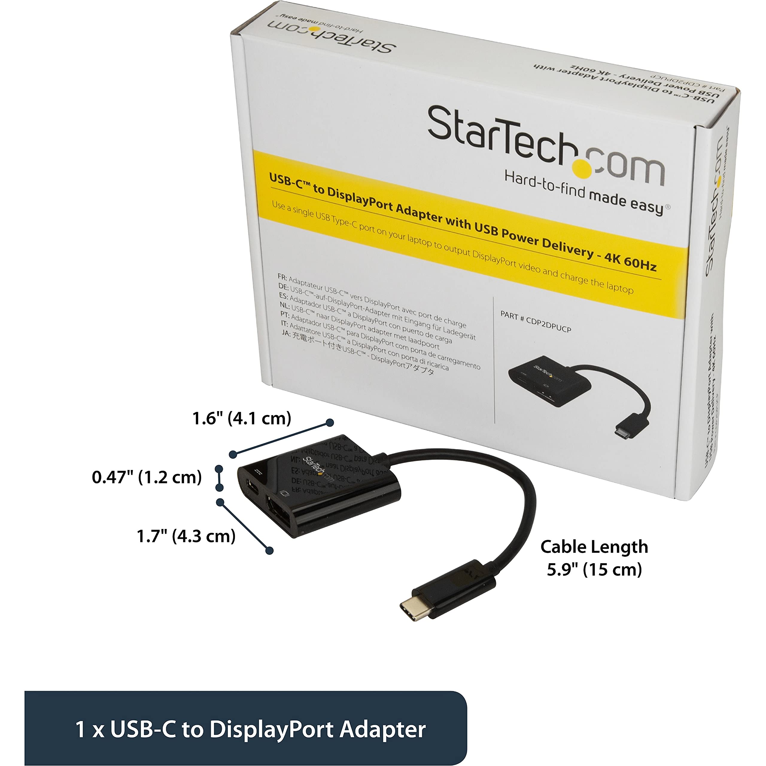 Startech.Com Usb C To Displayport Adapter With Power Delivery - 4K 60Hz Hbr2 - Usb Type-C To Dp 1.2 Monitor Video Converter W/ C