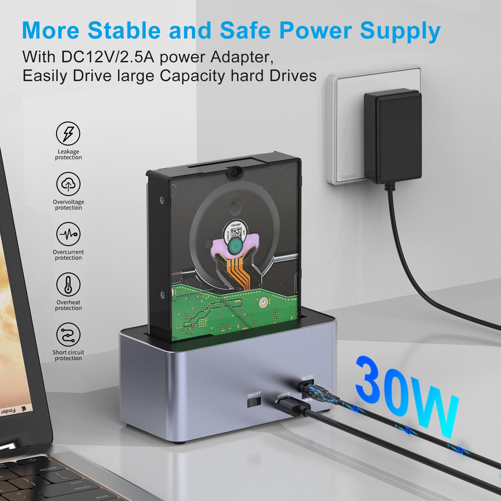 Godo Sas/Sata Hard Drive Docking Station Adapter, 2.5/3.5 Inch Usb 3.0 External Sas Enclosure, Hdd Ssd Converter With 12V/2.5A P