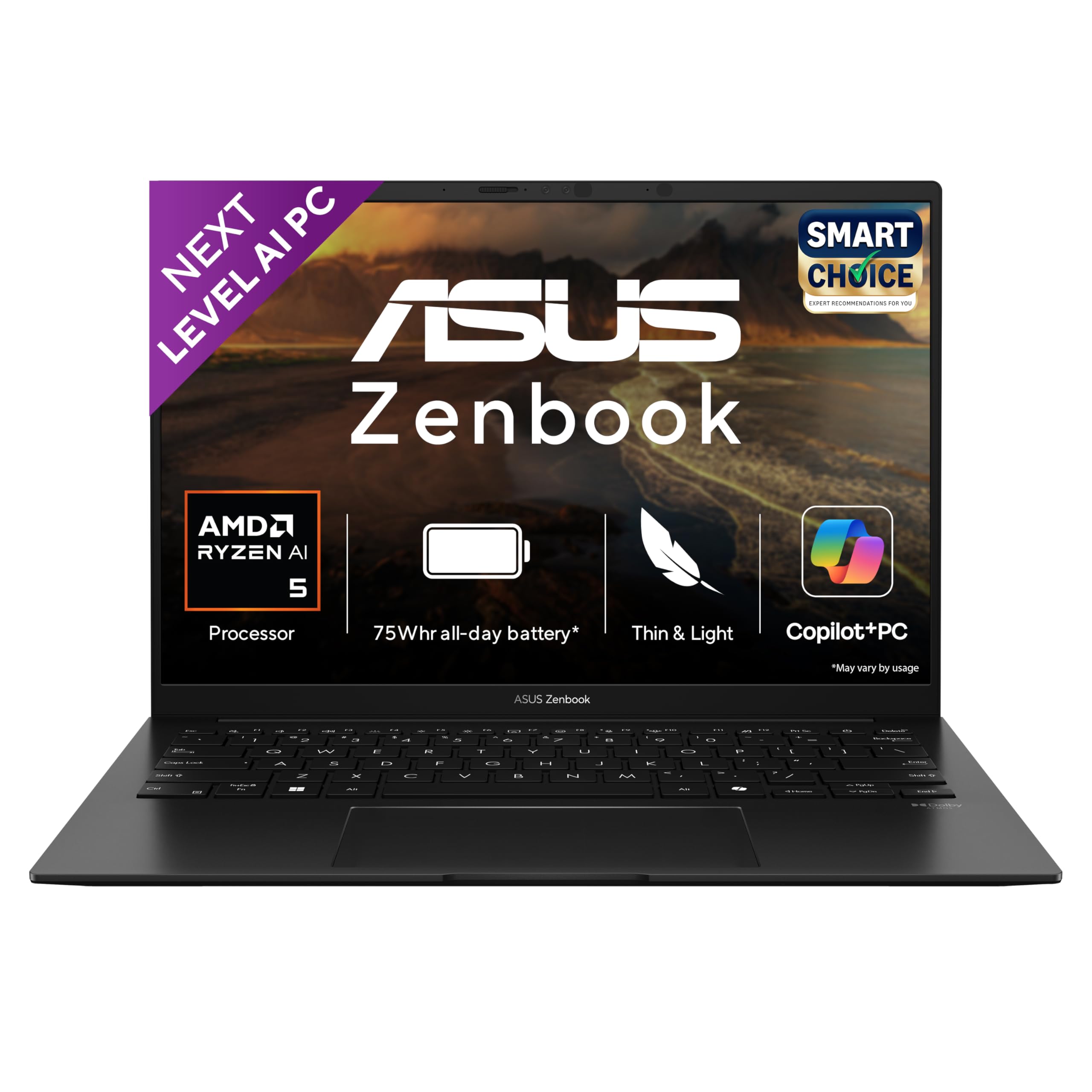 ASUS Zenbook 14, Smartchoice,AMD Ryzen AI 5 340, AI PC(AMD Radeon Graphics/16GB RAM/512GB SSD/3K OLED/14/120Hz/Windows 11/M365 B