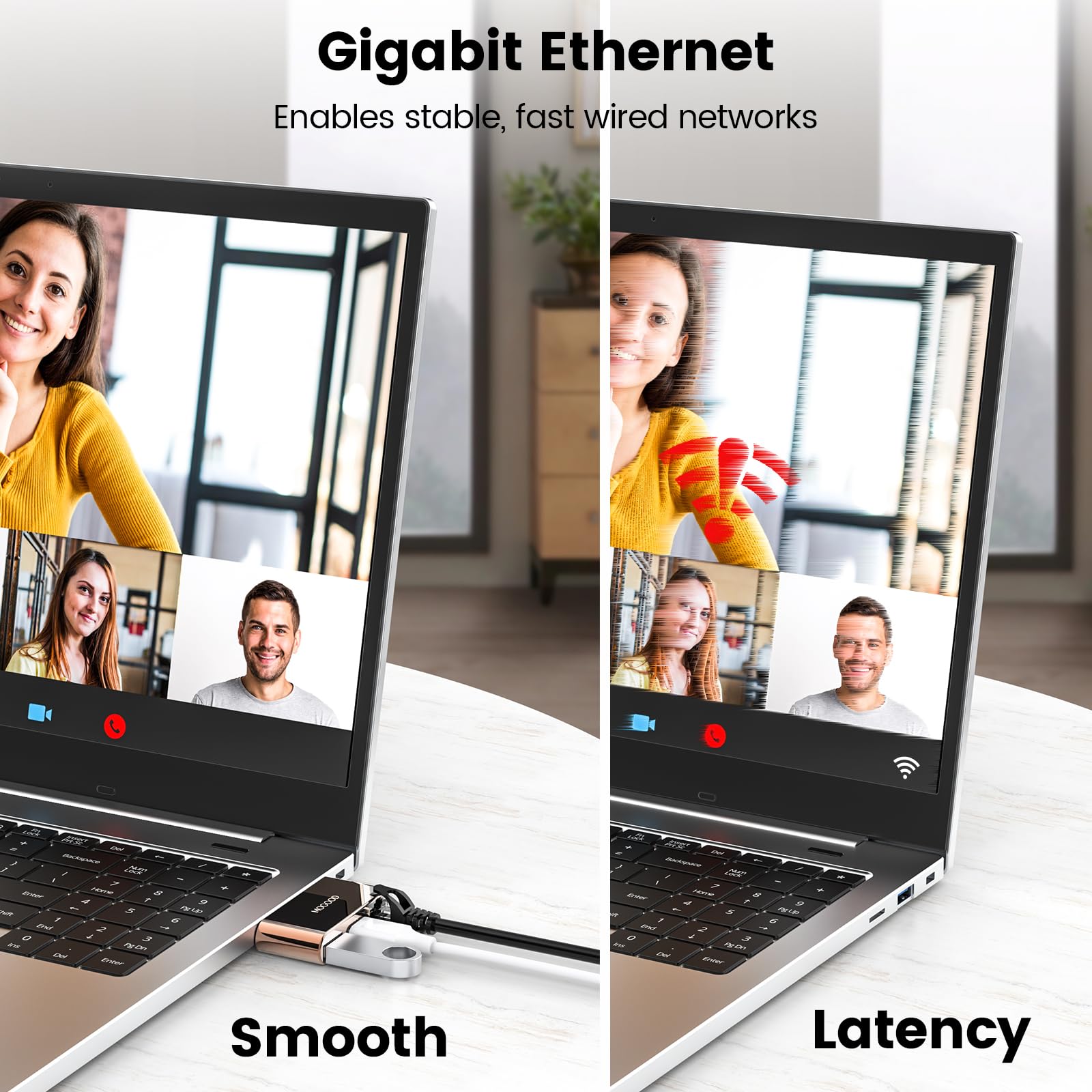 Mogood Usb To Ethernet Adapter Usb To Gigabit Ethernet Lan Network Adapter,3 In 1 Usb To Rj45 Port Hub,Compatible With Laptops,M