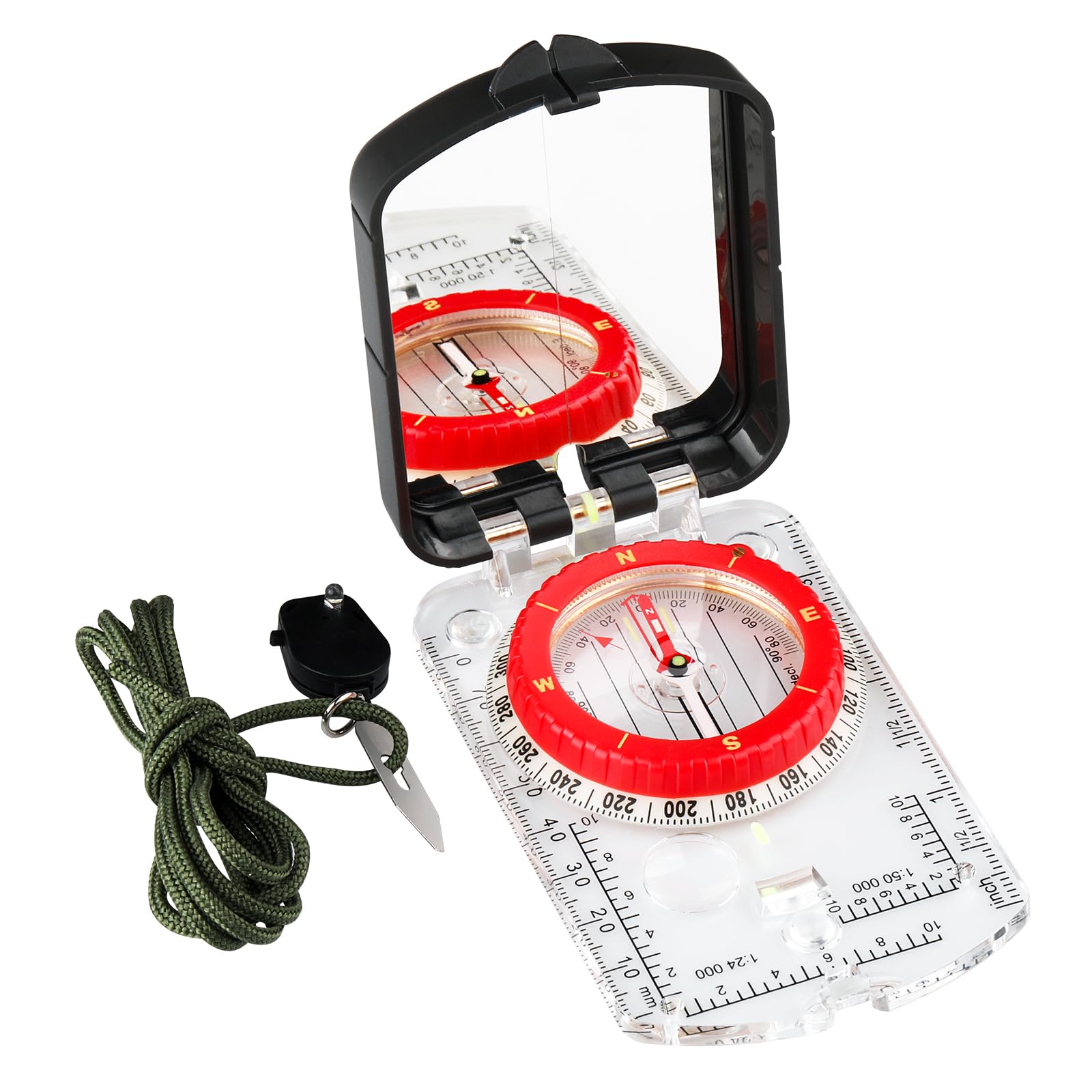 Compass Hiking Survival with Sighting Mirror, Declination Adjustment, Clinometer, and LED Light-Built for Hiking, Camping, Hunti