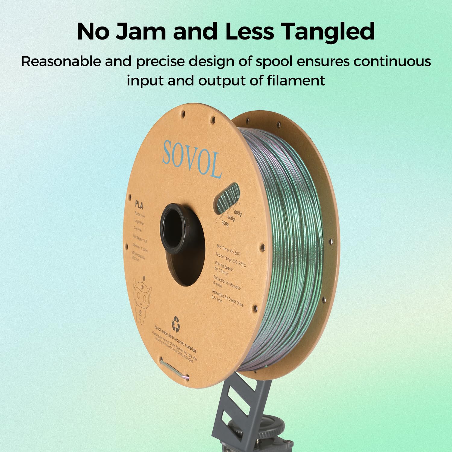 Sovol Silk Pla Filament With Green Glitter 1Kg 1.75Mm, Color Changeable 3D Printer Filament 2.2Lbs, Chameleon Shiny Pla Material