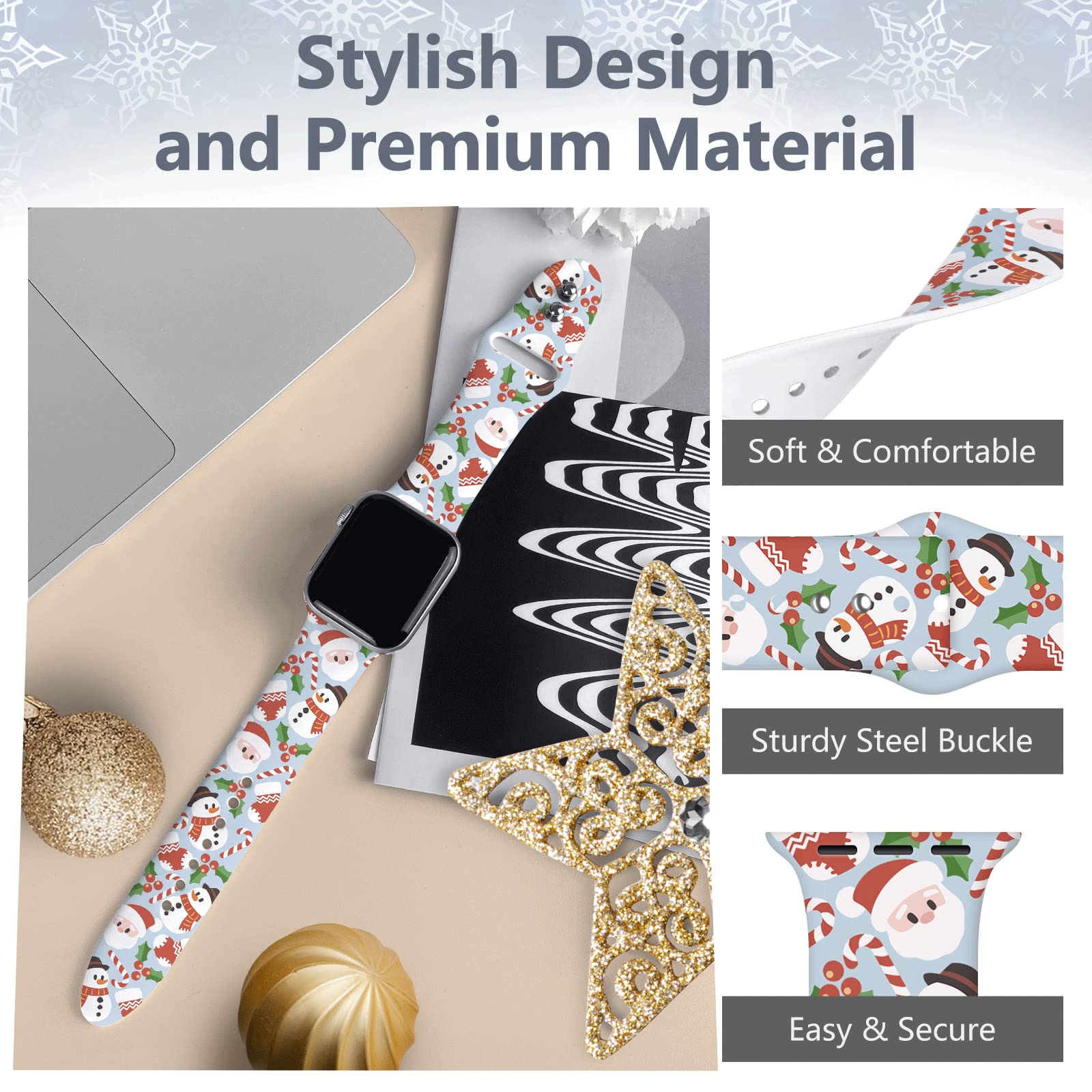 Merry Christmas Snowman Watch Band Compatible With Apple Watch Band 38Mm 40Mm 41Mm 42Mm 44Mm 45Mm 49Mm For Women Men, Happy Chri