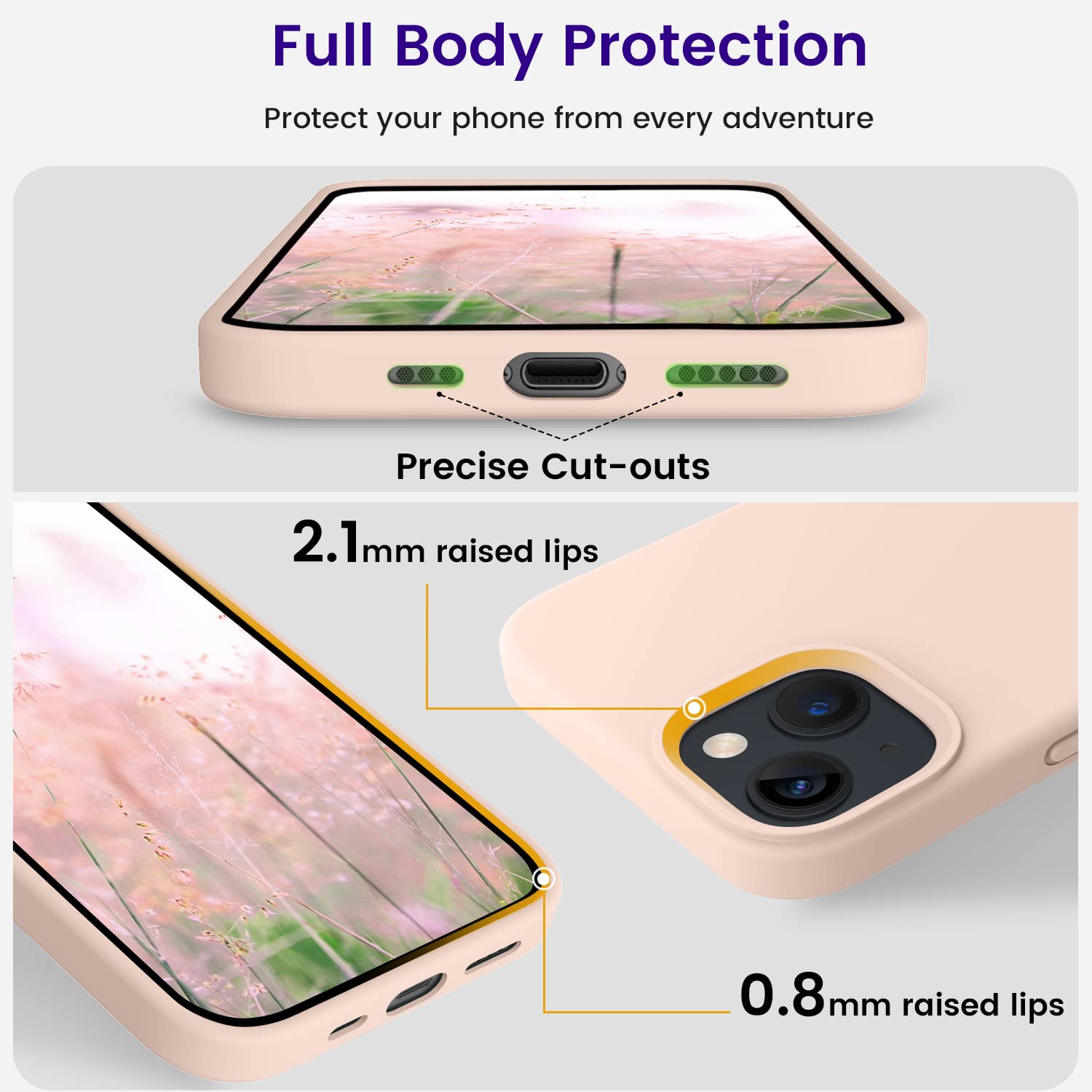 Otofly Designed For Iphone 13 Case, Silicone Shockproof Slim Thin Phone Case For Iphone 13 6.1 Inch Pink