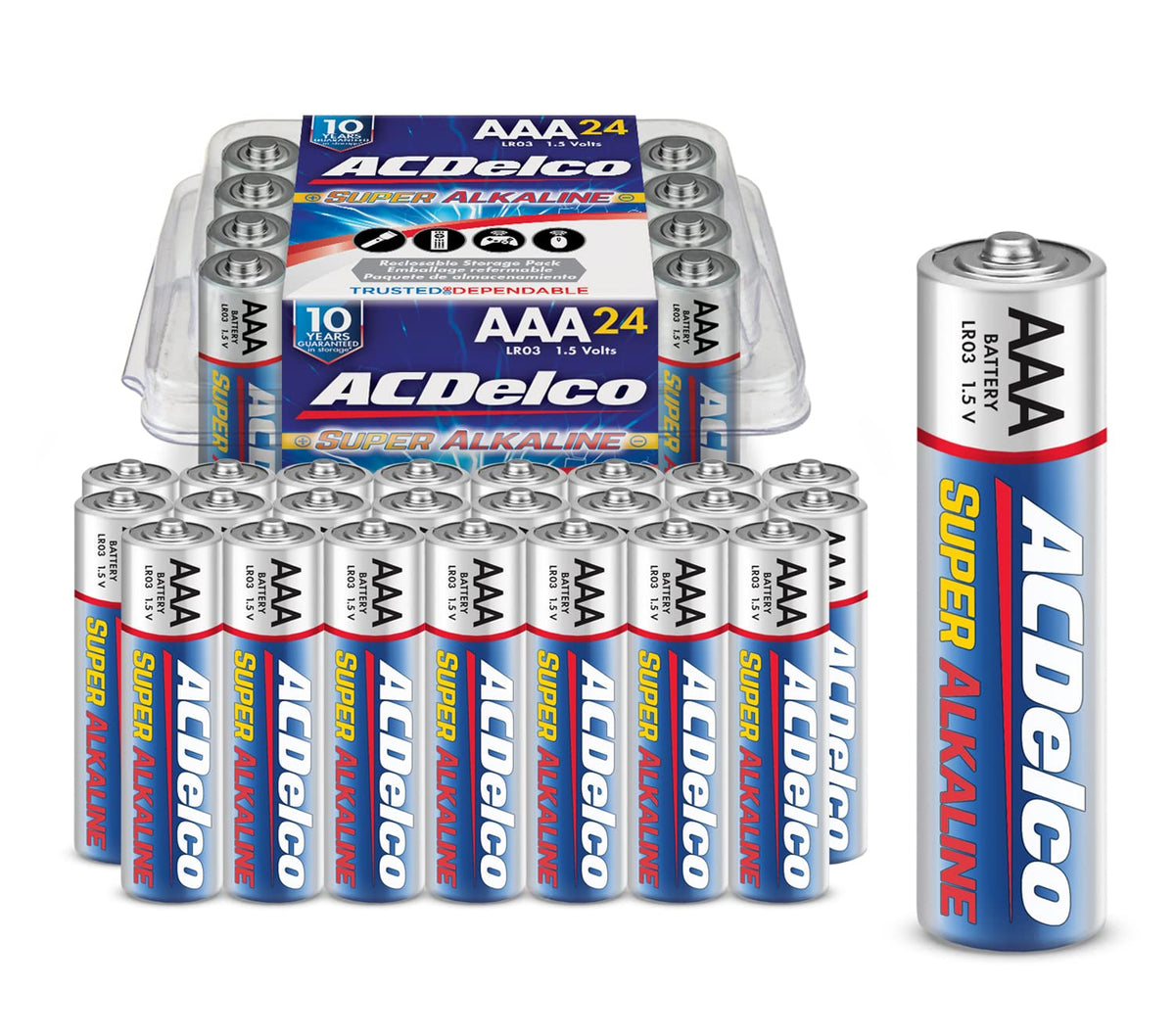Acdelco 24-Count Aaa Batteries, Maximum Power Super Alkaline Battery, 10-Year Shelf Life