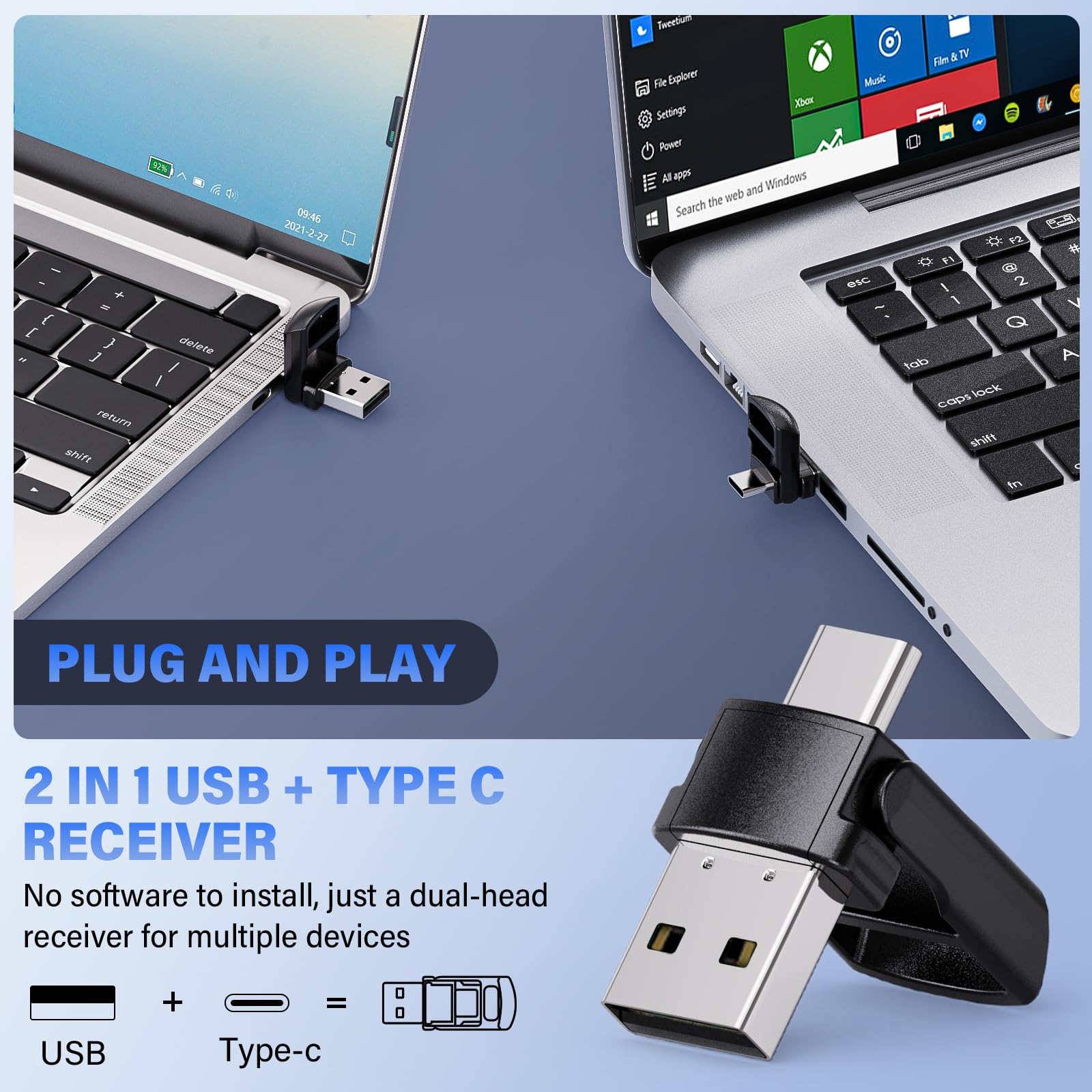 Presentation Clicker Wireless, 2-In-1 Usb/Type C Rechargeable Presenter Remote Control For Powerpoint, Ppt Clicker Red Laser Poi