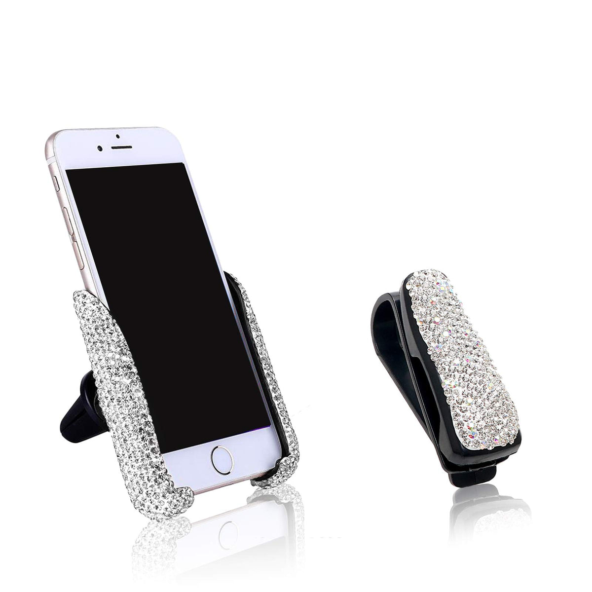 Keepfine Bling Crystal Car Phone Mount With Free Glasses Holders For Car Sun Visor,Universal Cell Phone Holder For Dashboard,Win