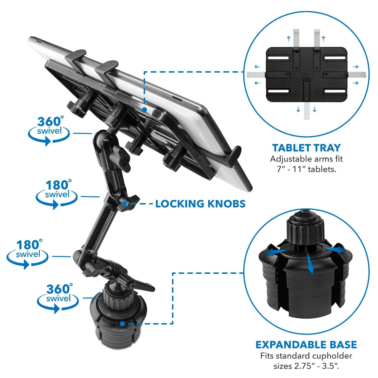 Mount It! Premium Cup Holder Tablet Mount for Cars   Tablet ELD Mount   Heavy Duty Aluminum Tablet Mount For iPad, Galaxy, & Fire Tablets (MI 7320)