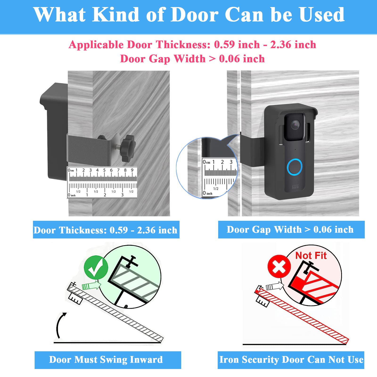 Anti Theft Blink Doorbell Mount, Adjustable Angle Mount Kit (Up To 110 Degrees Tilt) For Blink Video Doorbell, No Drill Mounting