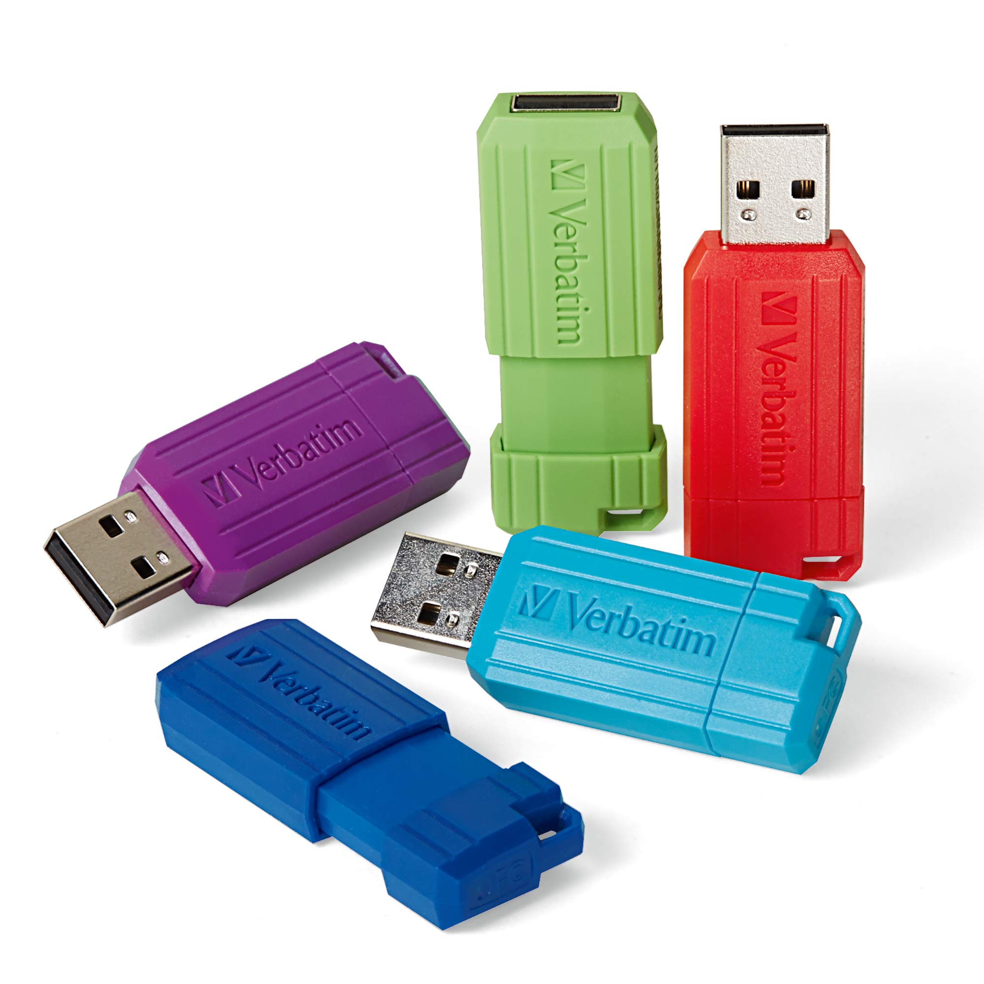 Verbatim 16Gb Pinstripe Usb 2.0 Flash Drive Retractable Thumb Drive   5 Pack   Multicolor (Green, Blue, Red, Purple, Cyan)