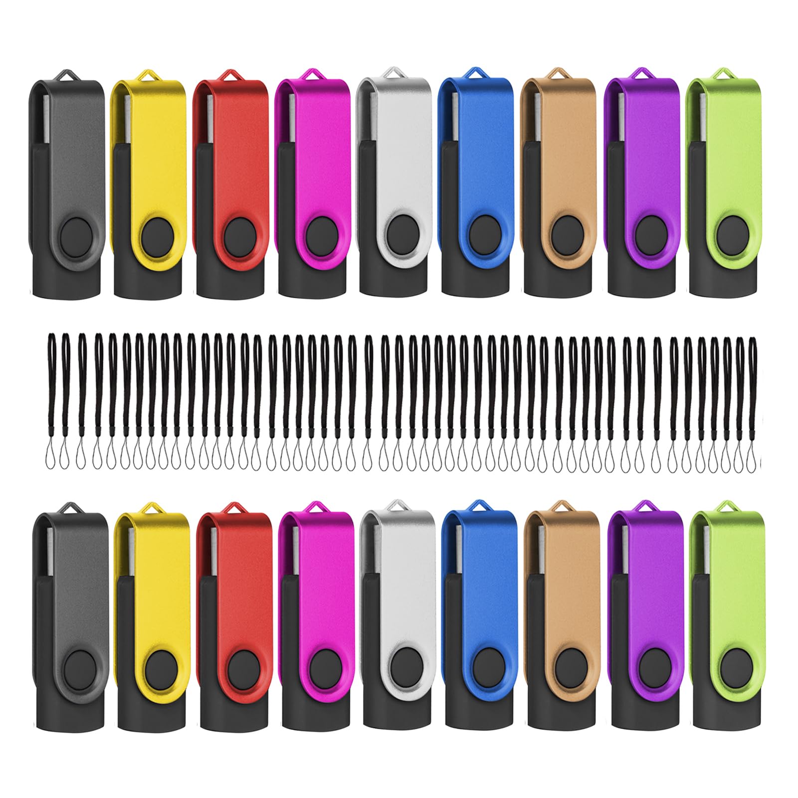 Eastbull Usb 2.0 Flash Drive 8Gb With Lanyards Thumb Drives Bulk 20 Pack Colorful Multipack Memory Stick Pen Drive Swivel Design(8Gb 20 Pack)