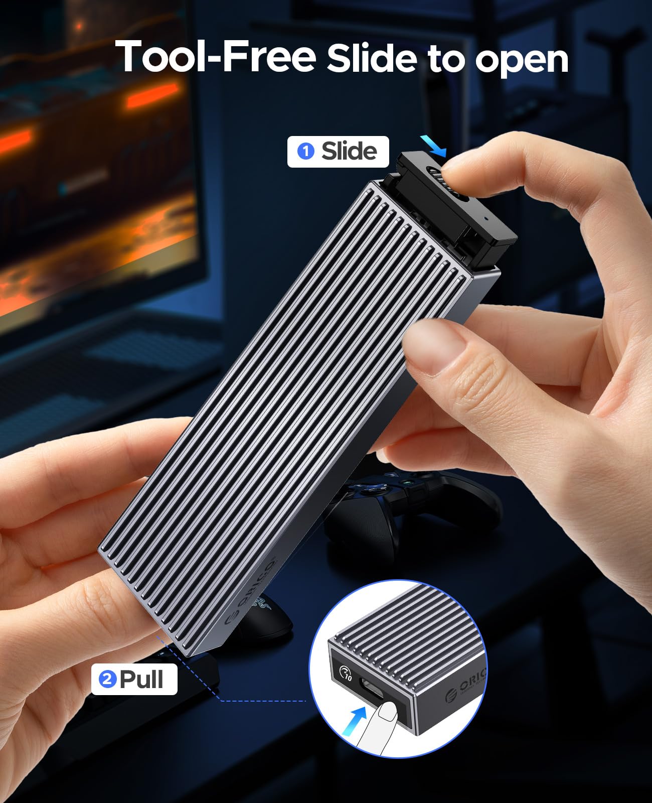 ORICO M.2 NVMe SSD Enclosure Aluminum Tool Free Adapter, 10Gbps USB3.2 USB C M2 Reader for M.2 PCIe NVMe M Key 2230/2242/2260/2280 SSD, Thunderbolt 3 Compatible, External Case Support UASP Trim BM2G2