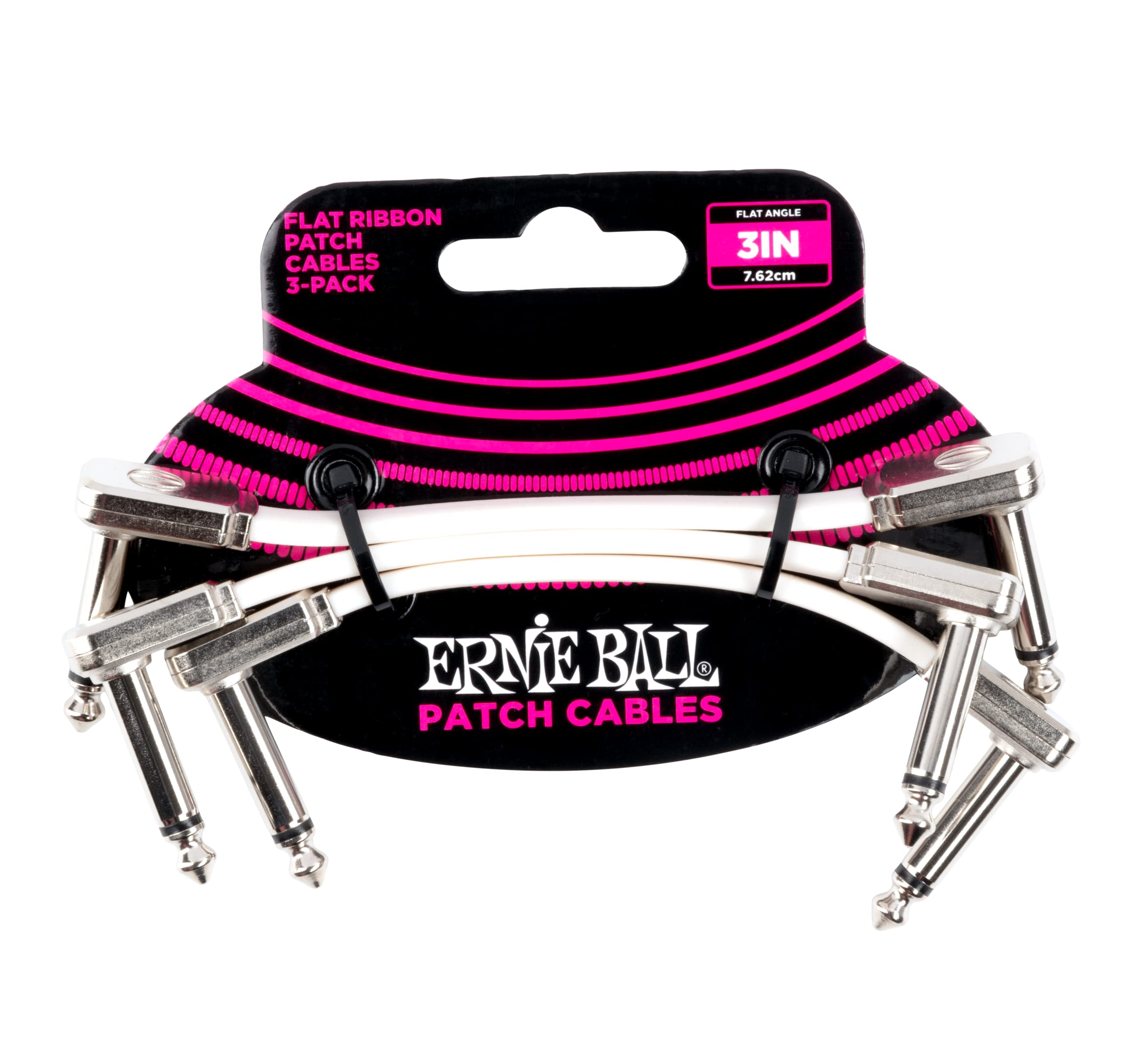 Ernie Ball Flat Ribbon Patch Cable 3 Pack, 3In, White (P06384)