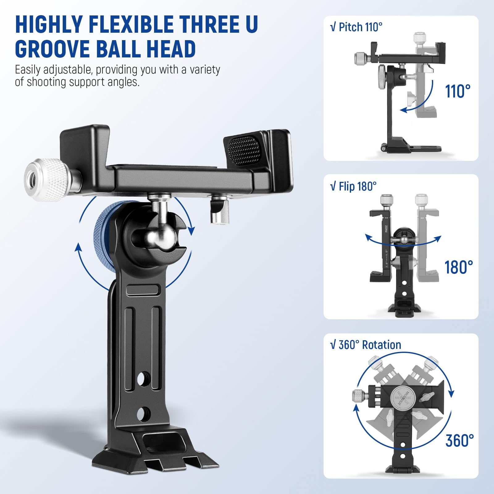 Neewer Smartphone Tripod Mount Aluminum Alloy, 360 Rotatable Phone Stand Holder Clamp With Cold Shoe And Arca Base Compatible Wi