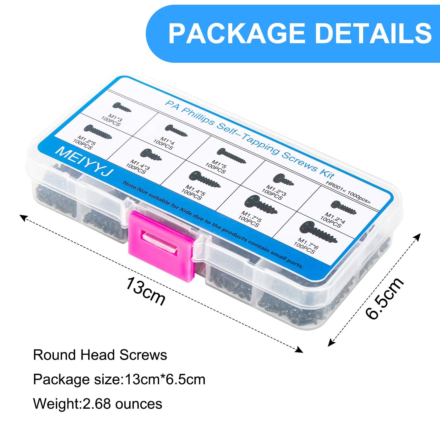 Meiyyj 10 Kinds Small Multi Purpose M1 M1.2 M1.4 M1.7 Phillips Head Micro Screws Self Tapping Electronic Screws Assortment Kit P