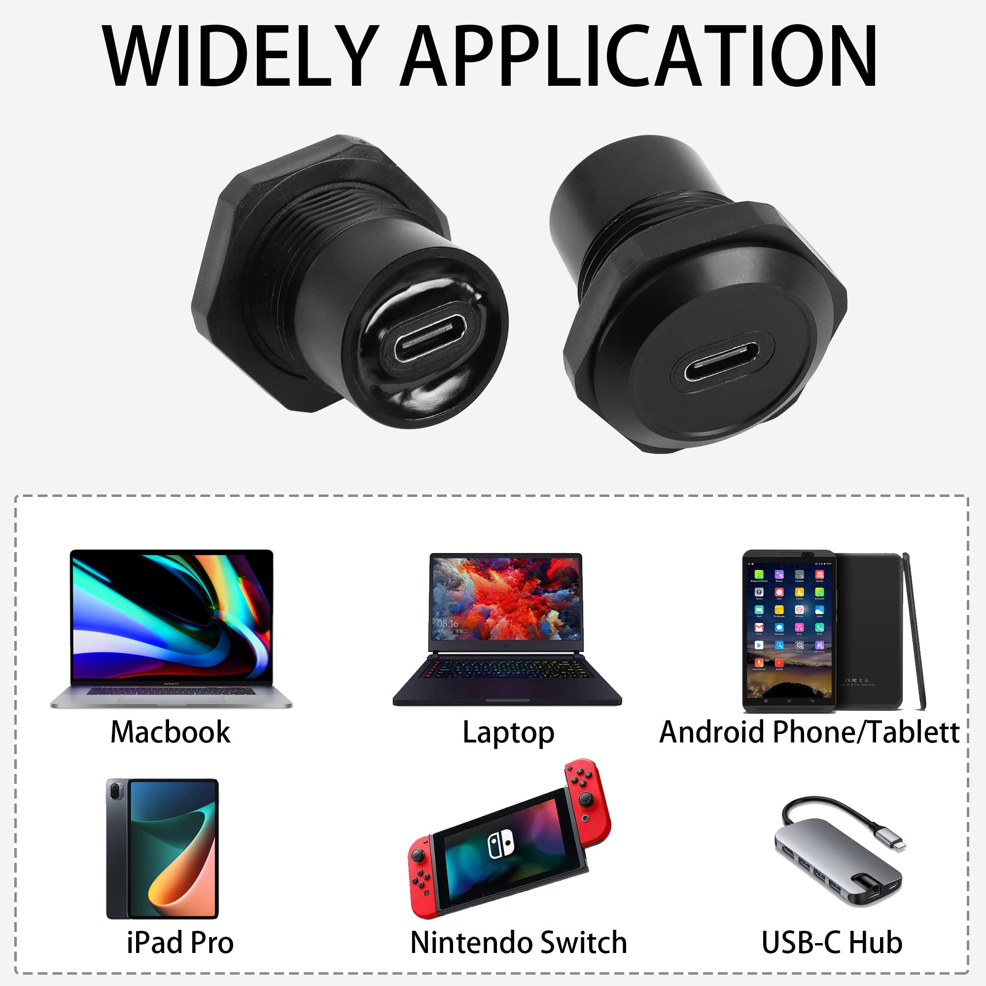 Qianrenon Usb C Panel Threaded Fixed Mount Coupler Converter Adapter Usb 3.1 Type C Female To Female Flush Panel Mount Connector