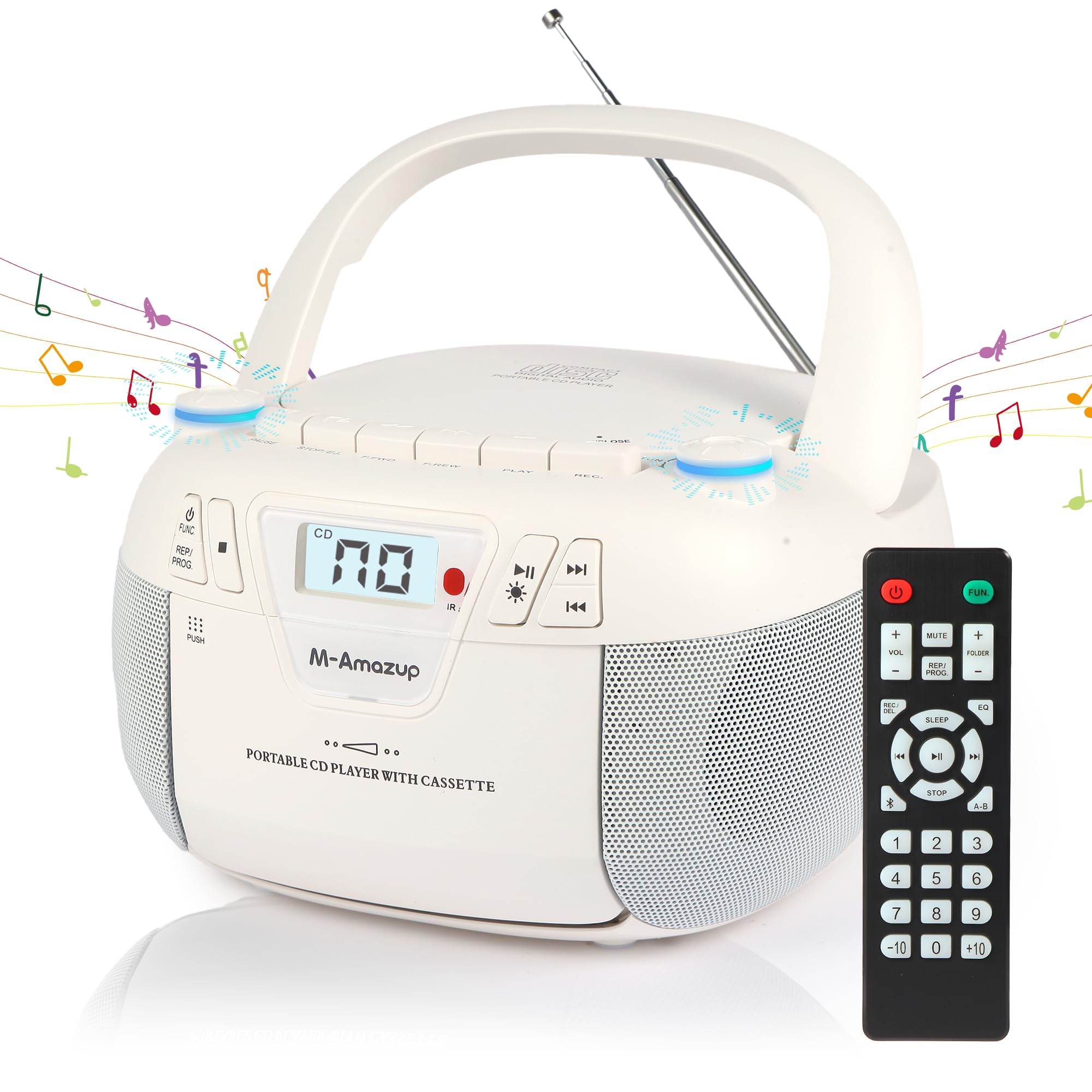 M-Amazup Boombox CD Player Portable Cassette Player with CD MP3 Bluetooth AUX TF/USB AM/FM Radio AC/DC Powered with Remote Contr