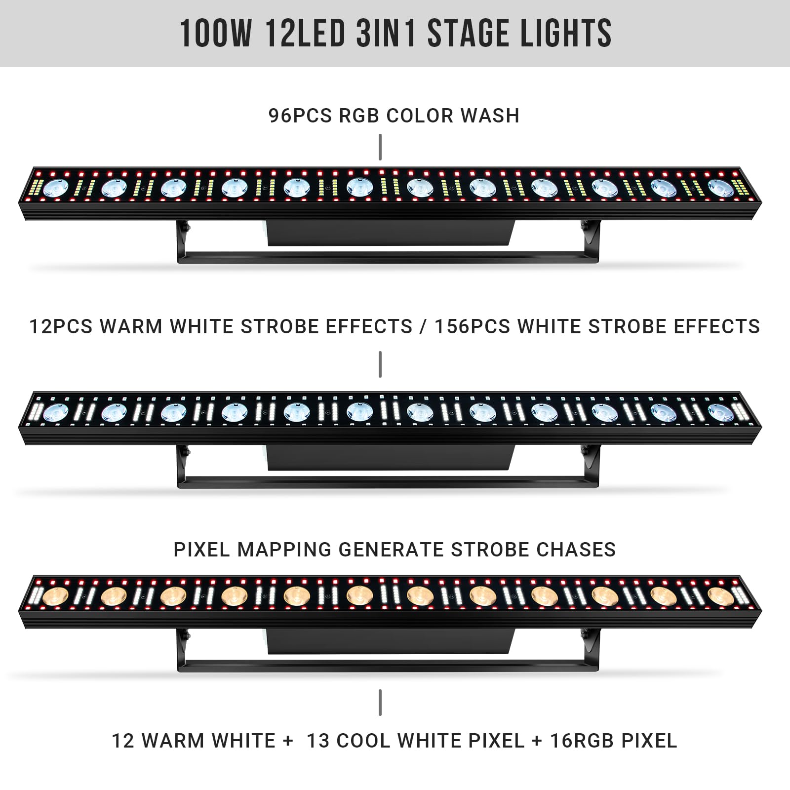 Lalucenatz Led Stage Wash Light Bar   40In 100W Dj Light Bar 3In1 Rgb Led Strobe Beam Lighting Effects Aluminum Alloy Dmx Contro
