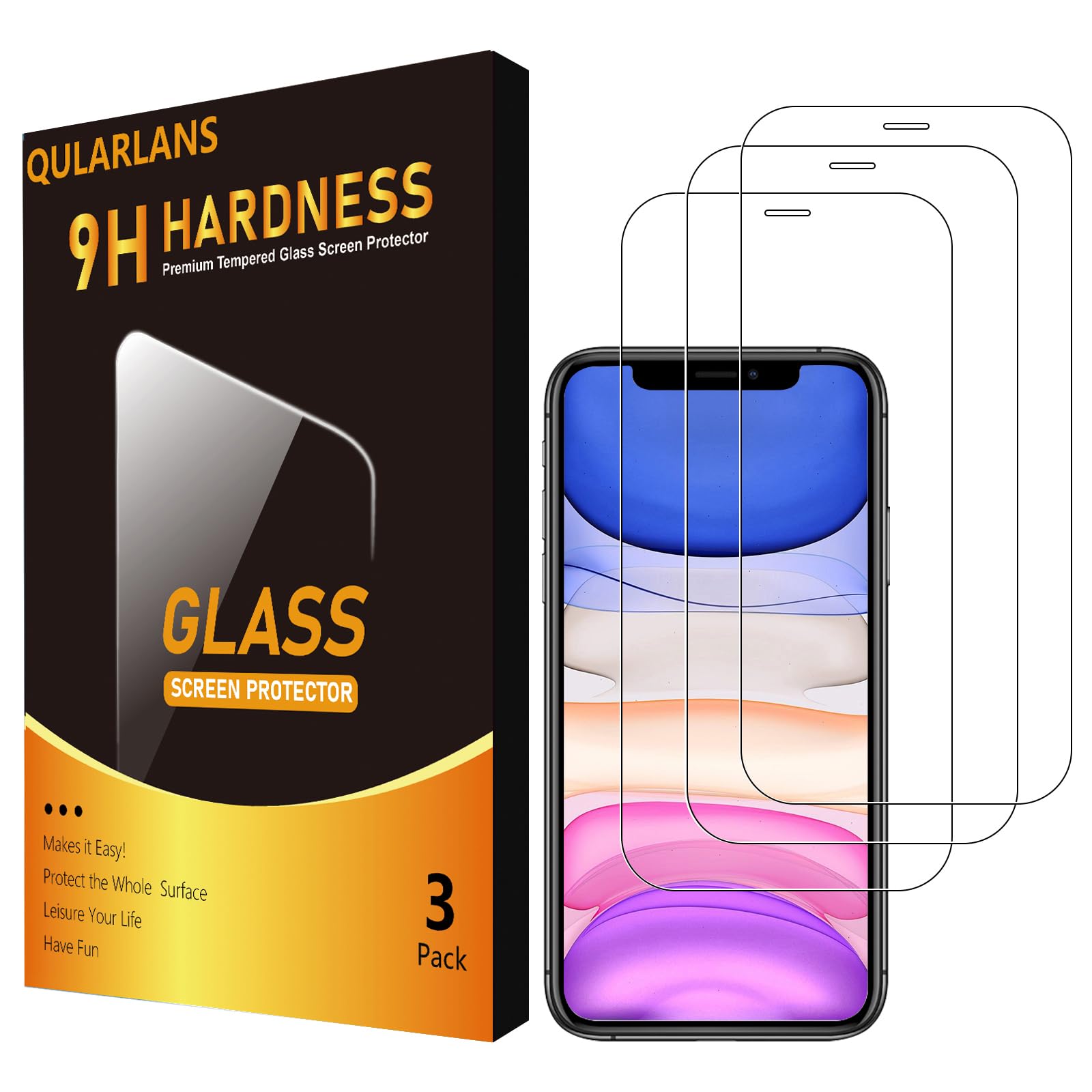 Qularlans 3 Pack Screen Protector For Iphone 11/Xr 6.1 Inch, 9H Hardness Shock Resistant Tempered Glass Hd Ultra Clear