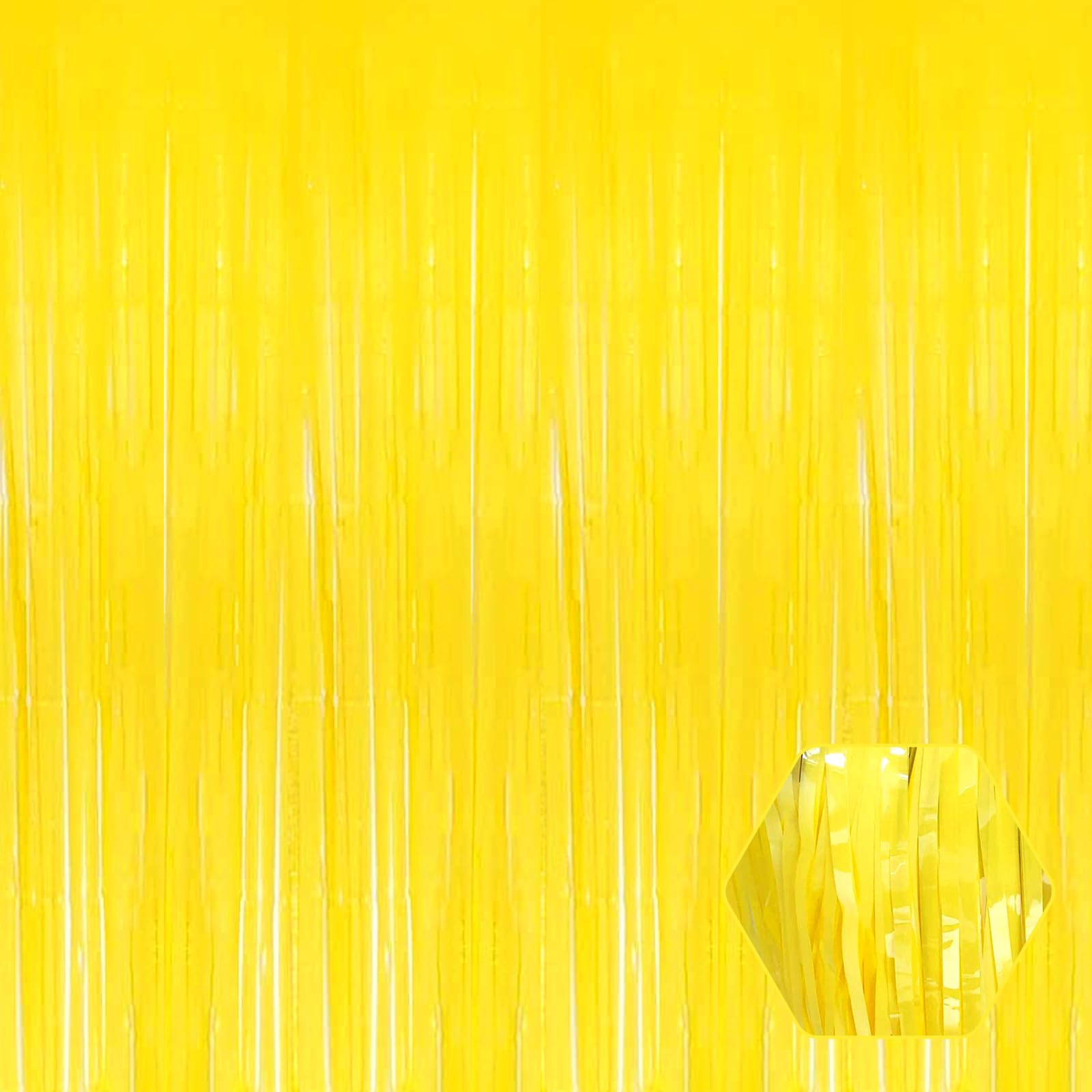 3 Pack Macaron Yellow Foil Fringe Curtain Backdrop, 3.28Ft x 9.8Ft Metallic Tinsel Foil Fringe Streamer Curtains for Photo Booth