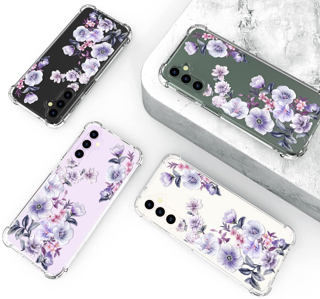 Hungo Compatible With Samsung Galaxy S23 Case Floral Flower Cute Clear Design, Girly For Women Girls Floral Transparent Pink Ane