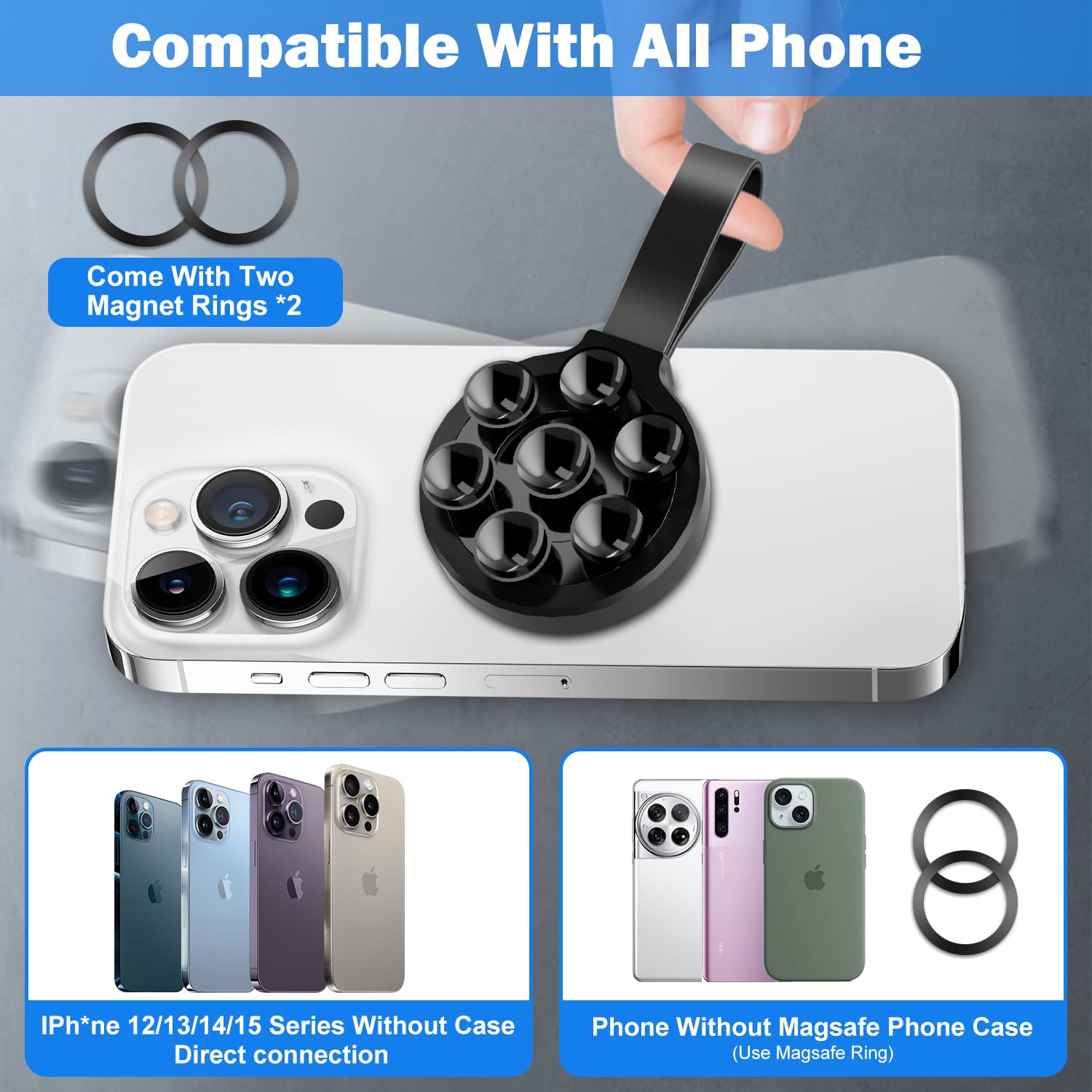 Silicone Suction Phone Case, Magnetic Suction Cup Phone Mount, Sticky Phone Suction Grip For Selfies And Videos, Hands-Free Mirr