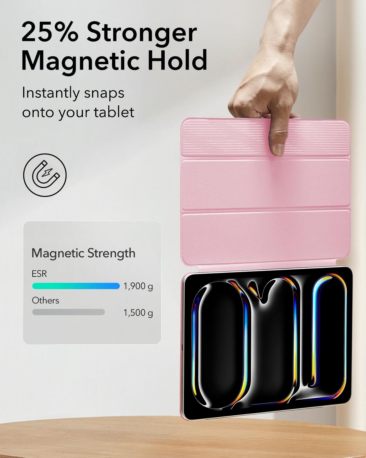 Esr For Ipad Pro 13 Inch Case M4(2024), Powerful Magnetic Attachment, Slim Trifold Stand Case, Supports Pencil Pro And Pencil(Usb C), Auto Wake/Sleep, Durable Protection, Rebound Series, Pink
