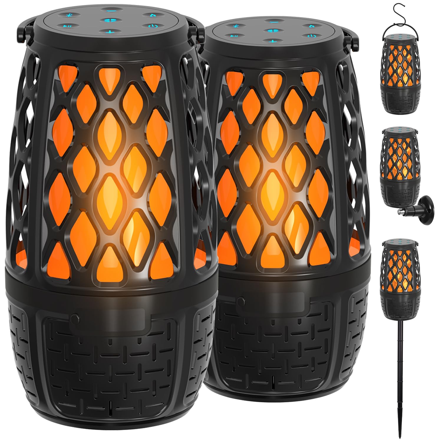 2 Pack Led Flame Outdoor Bluetooth Speaker, Unique Gifts For Men, Ipx6 Waterproof Tiki Torch Atmosphere Flame Speaker For Party 