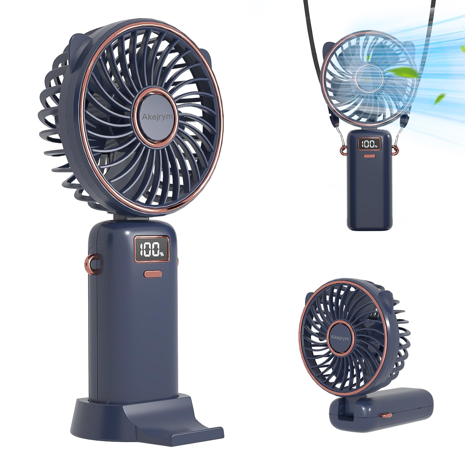 Portable Fan For Travel,Handheld Fan 4000Mah,Personal Fan, Led Digital Display, 5 Speeds, 90 Ajustable, Lanyard As Neck Fan, Rec
