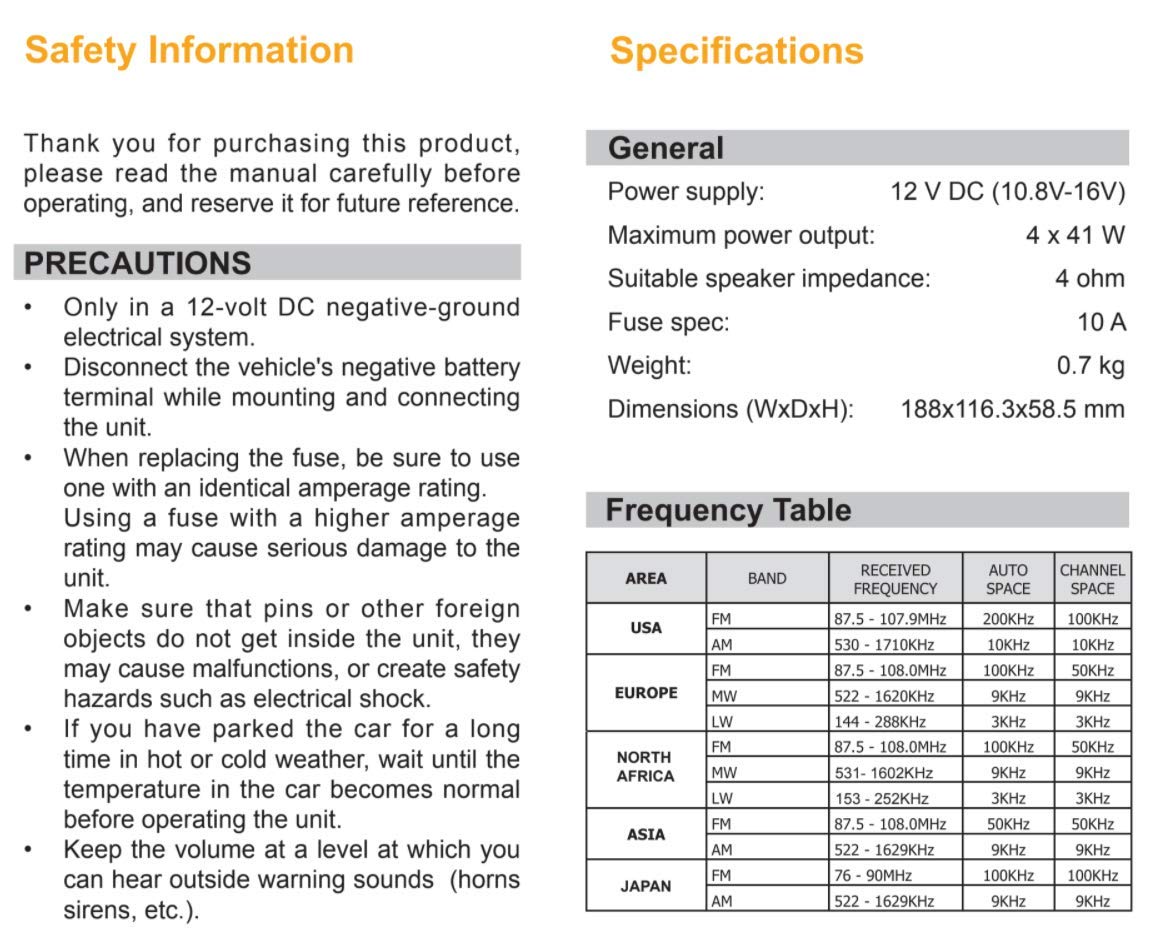 Vdo Continental Tr7412Ub Or European Style 12V Radio Orange Display Bluetooth
