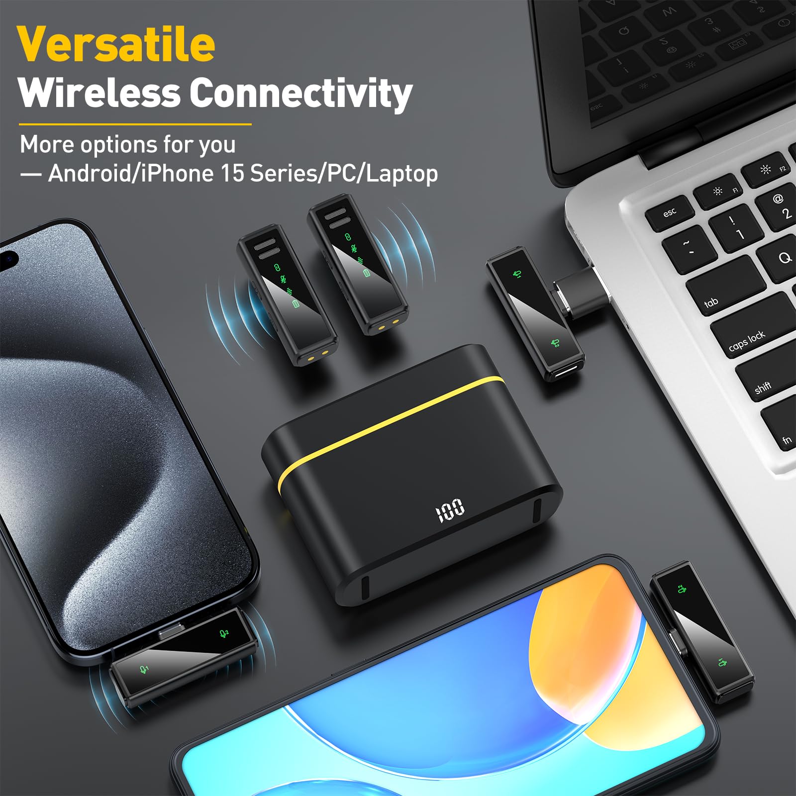 Vezqua Wireless Lavalier Microphone For Iphone 15, Android, Pc, Laptop, Usb C Mini Microphone With Noise Cancellation, Mini Micr