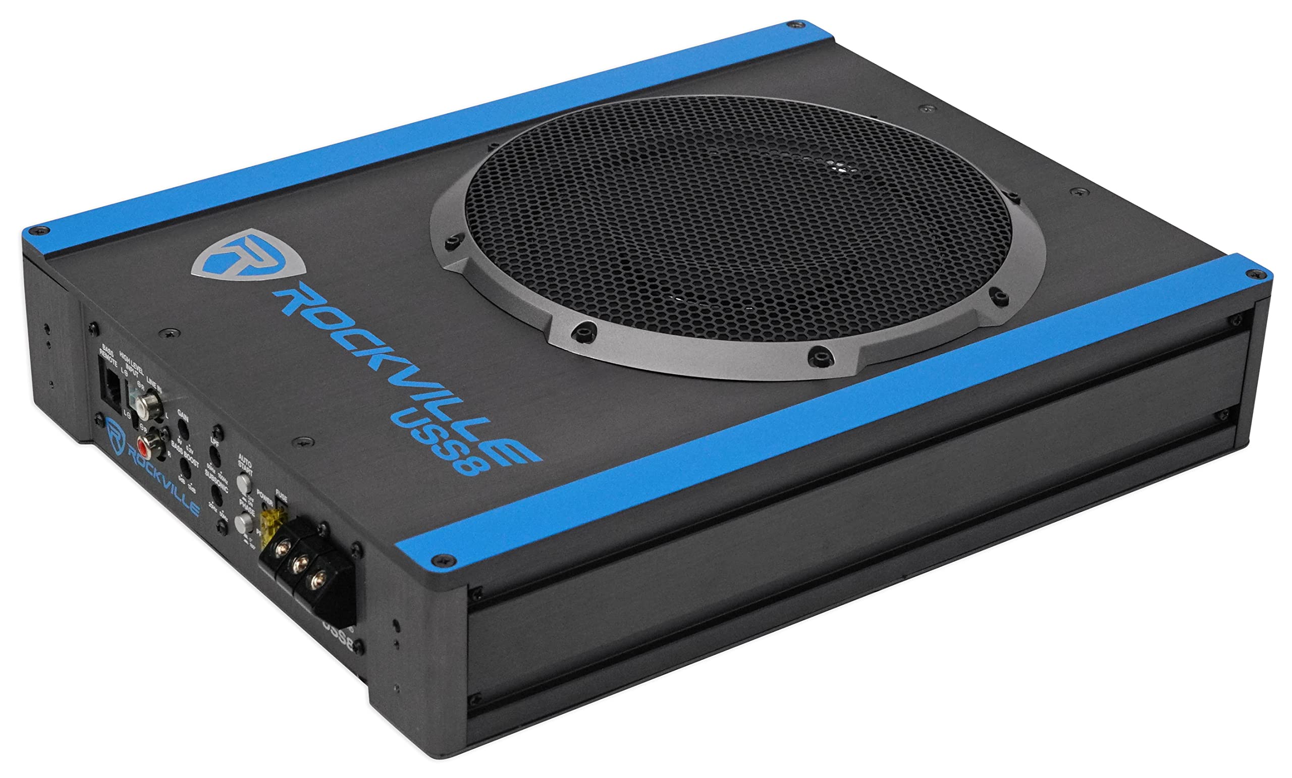 Rockville Uss8 8 600W Slim Under-Seat Active Powered Car/Truck Subwoofer Sub, Black